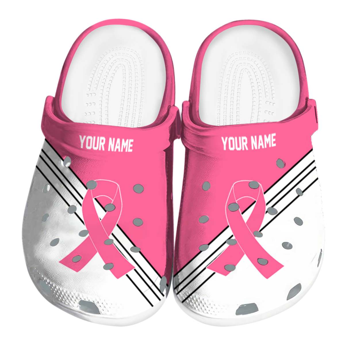 Breast Cancer Striped Accents Crocs Personalized For Men Women Kids