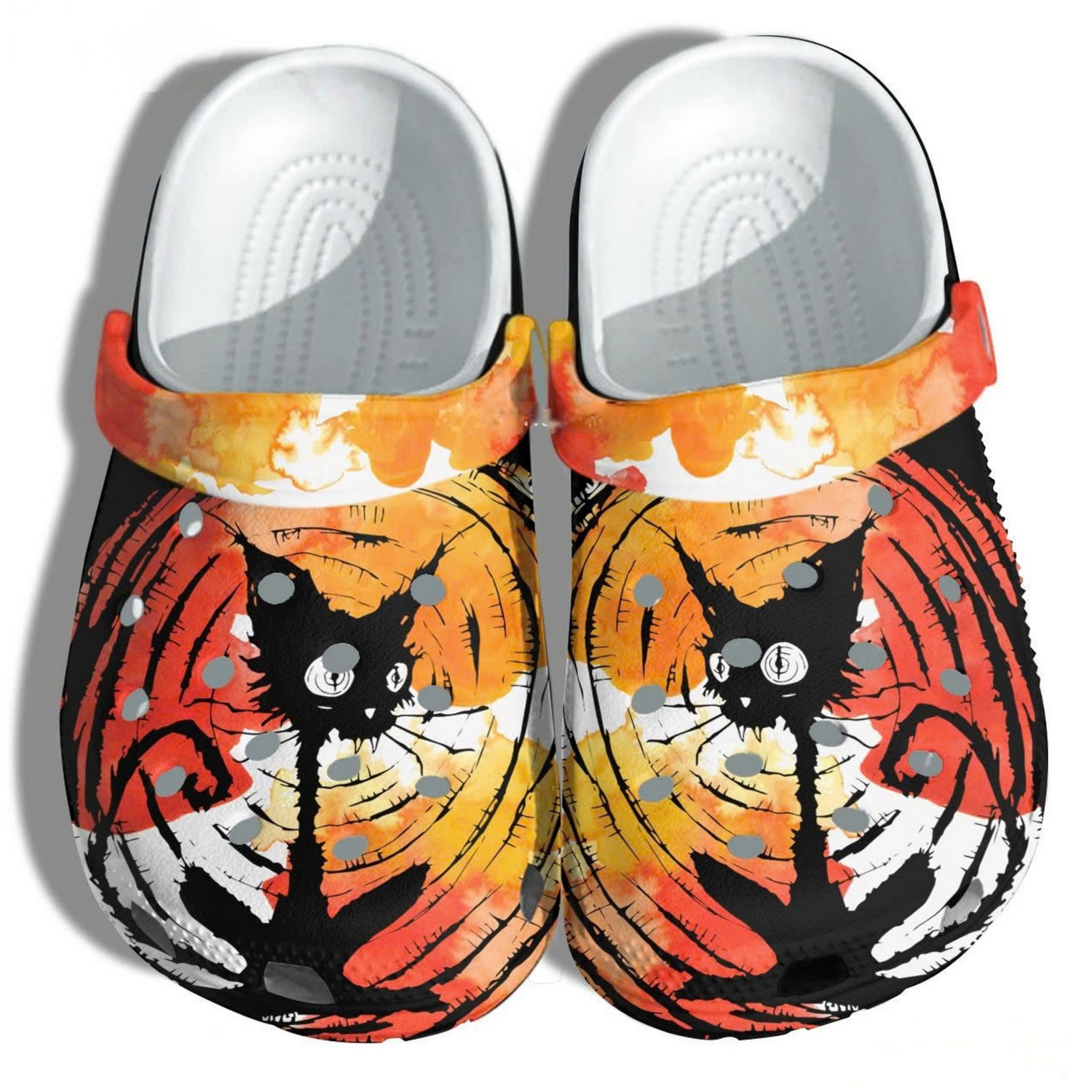 Scary Cat Halloween Tie Dye Autumn Fall Clogs For Kids And Adults