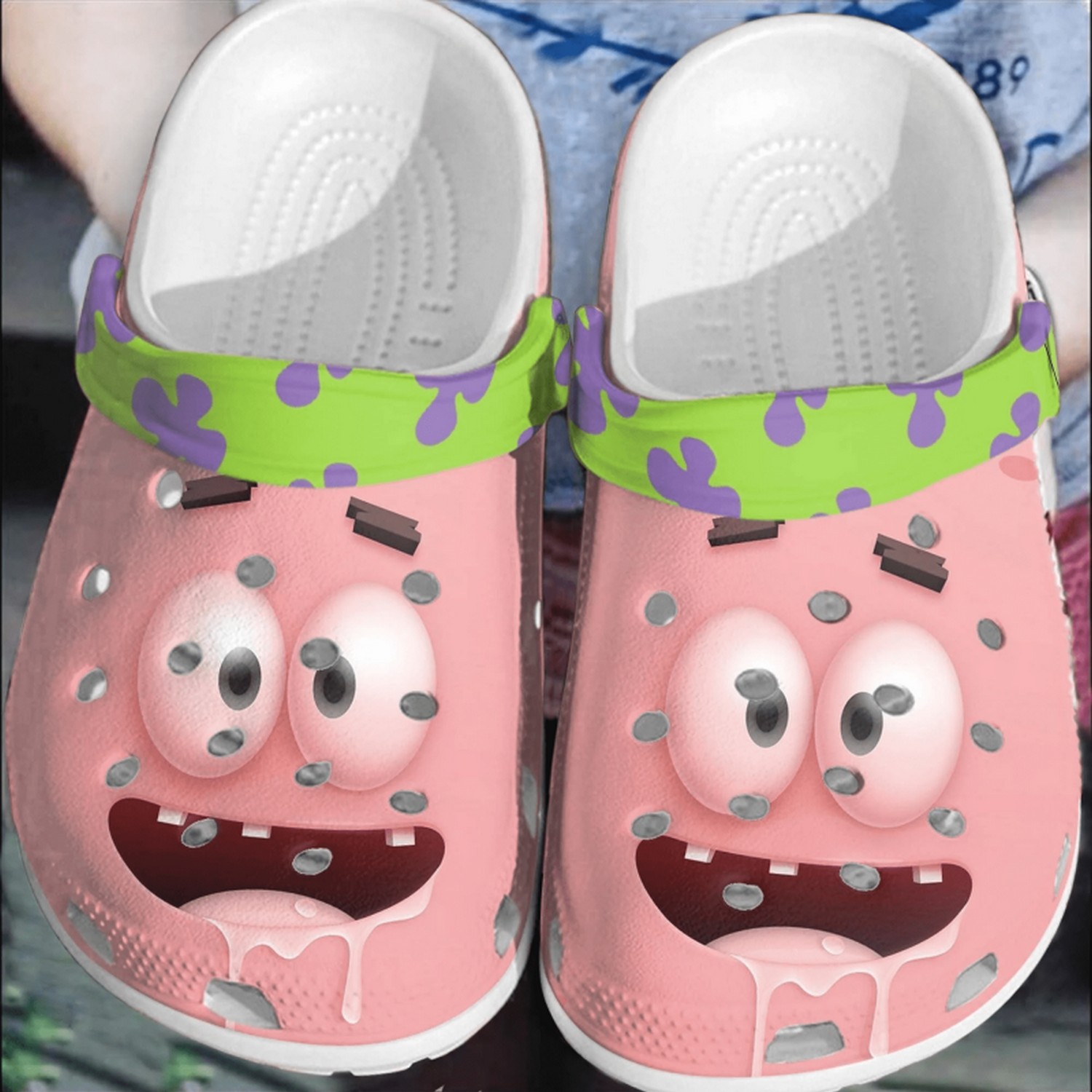 Spongebob Funny Face Patrick Pink And Green Crocs
