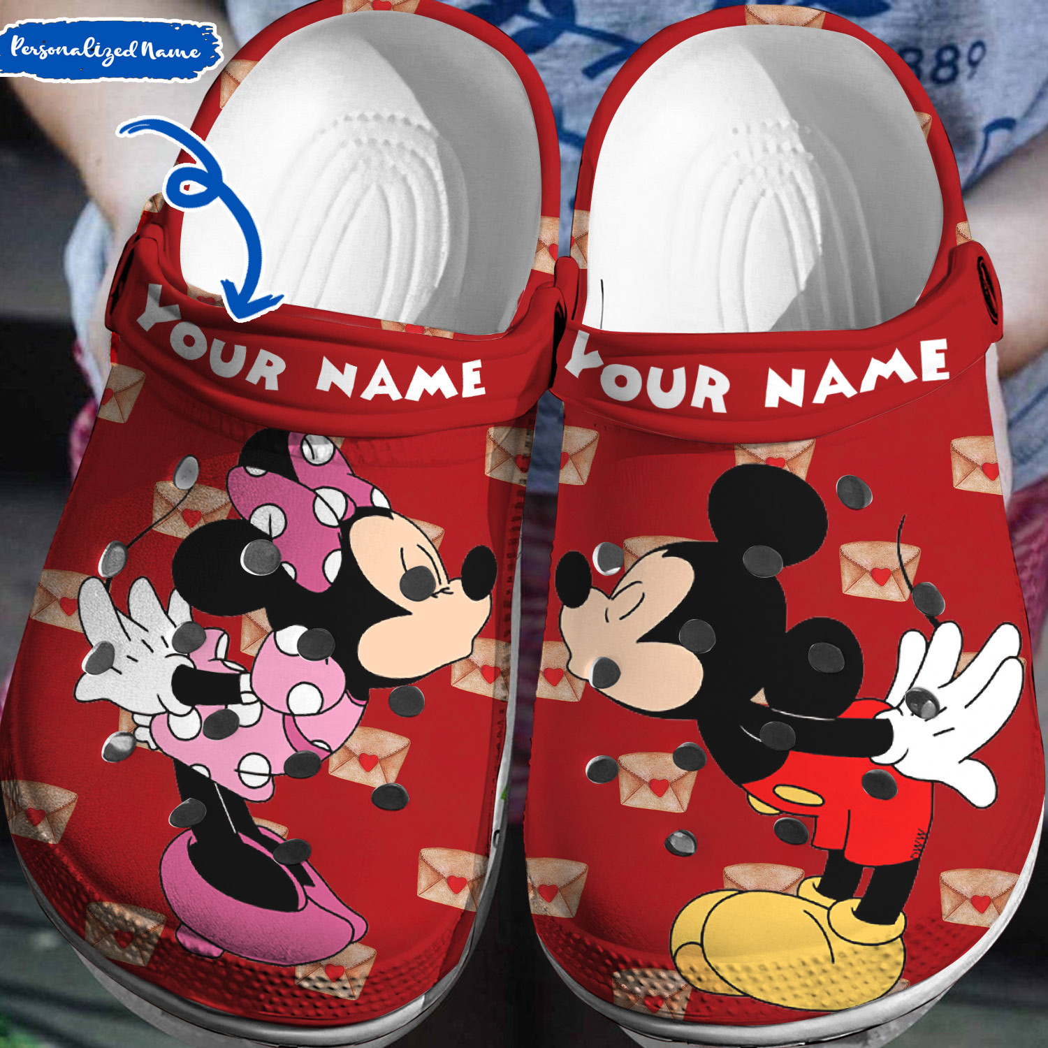 Sweet Kiss And Love Letters Mickey And Minnie Mouse Red Crocs Print 3D 