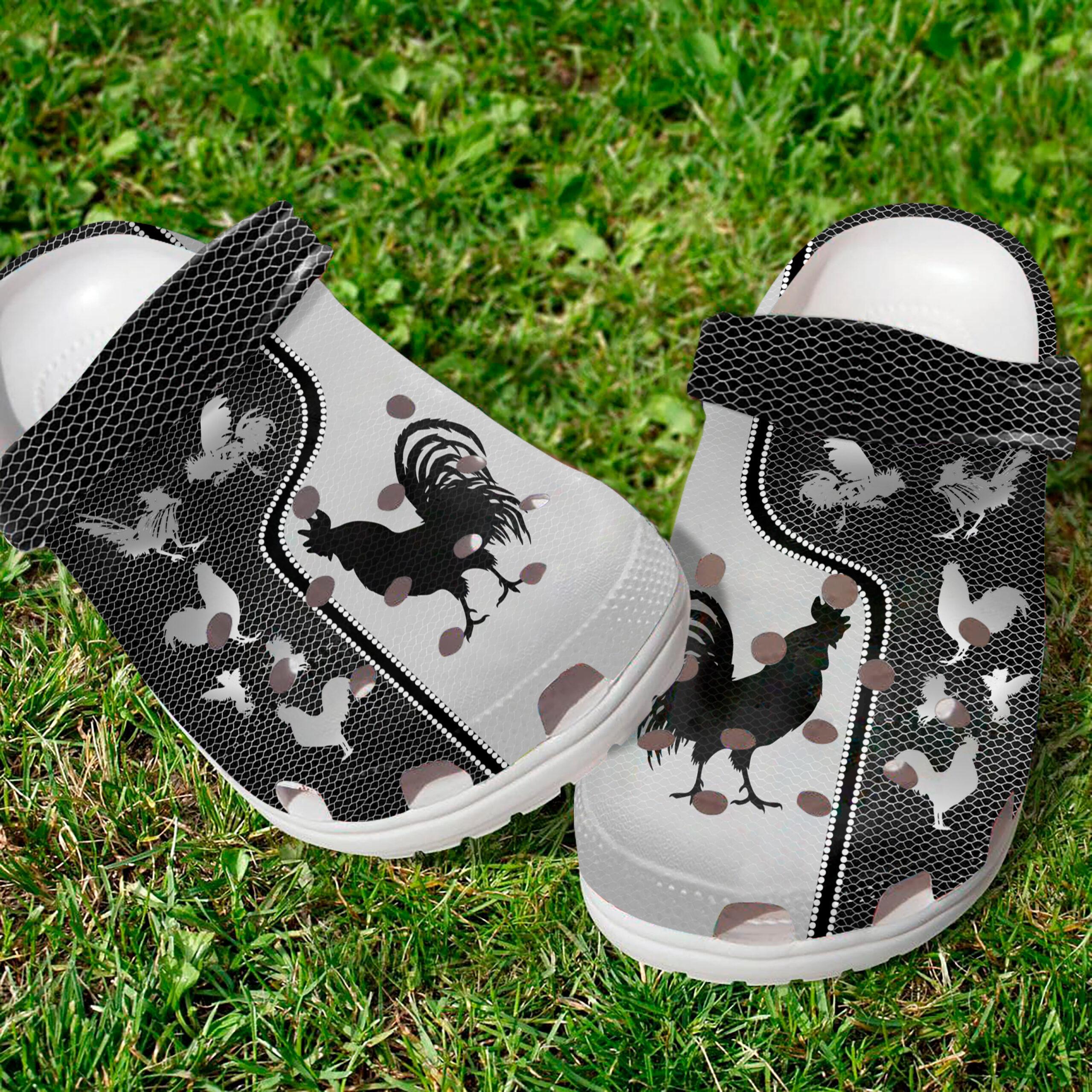 Mexican Rooster Black And White Crocs