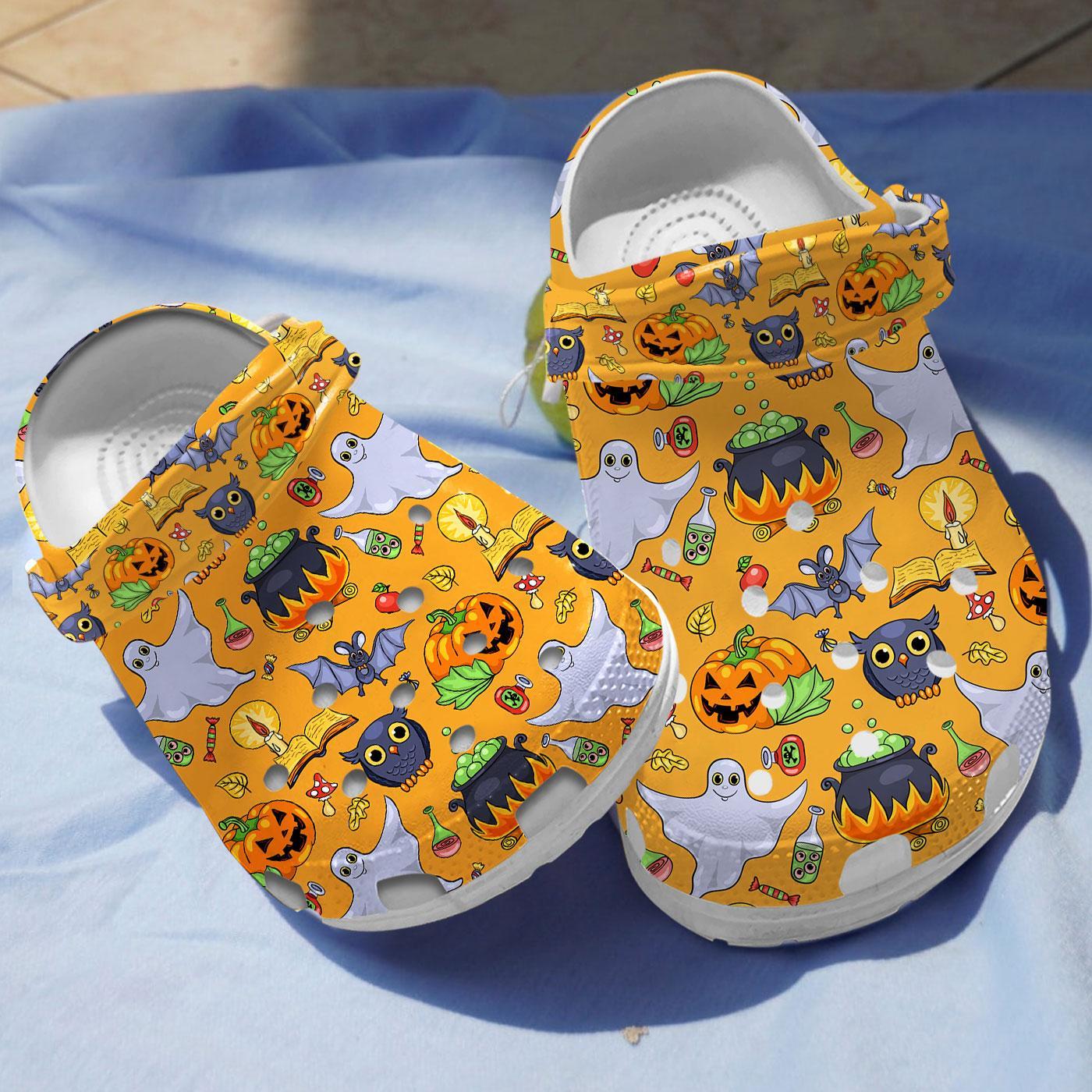Cute Ghost Pumpkin Halloween Night Crocs