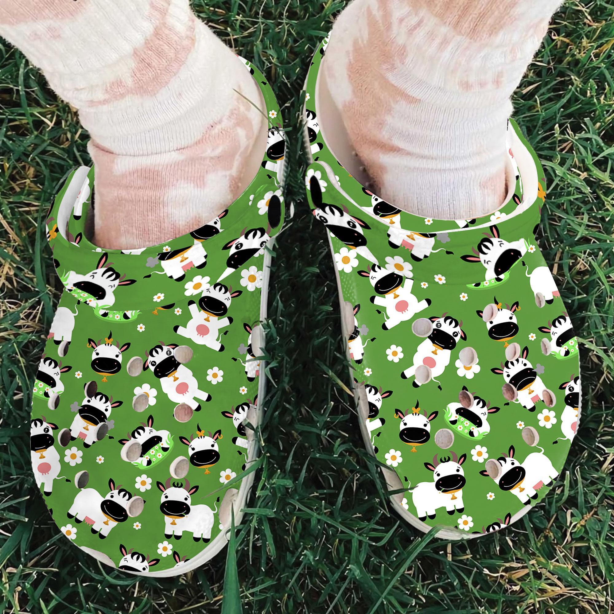Cute Cows Green Crocs For Men And Women