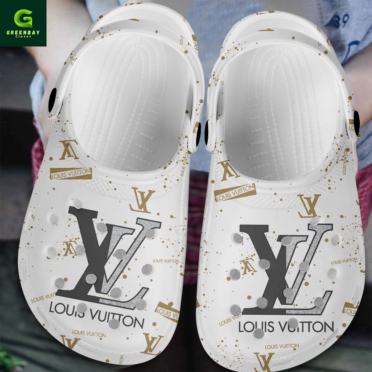 Luitton Vuitton White LV Crocs Clogs