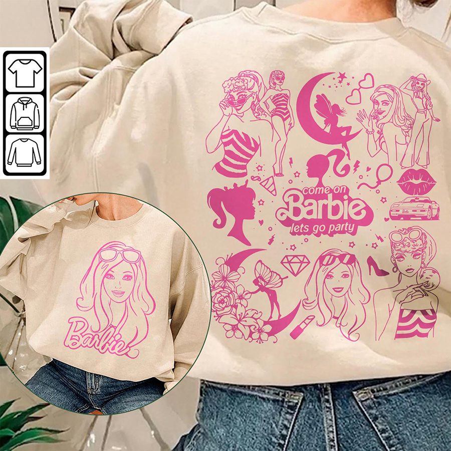Barbie Movie Doodle Art Sweatshirt, 2 Side Princess Barbies