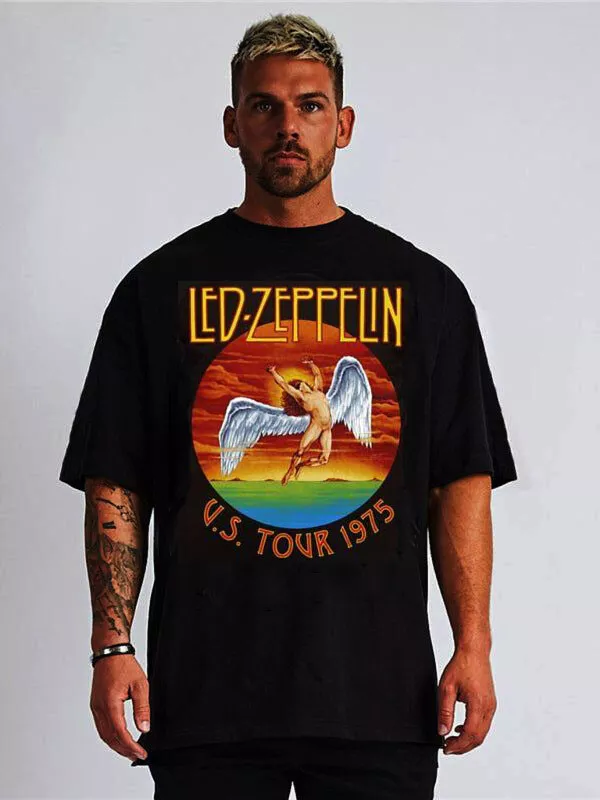 Led Zeppelin Us Tour 1975 Hard Rock Black Shirt