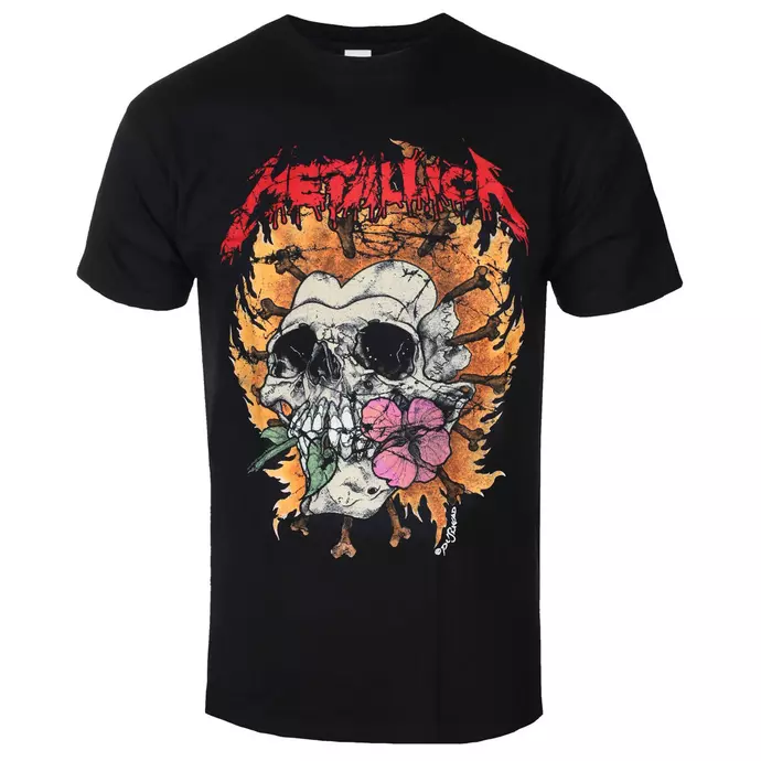 Metallica Flower Skull Red Logo Black Shirt