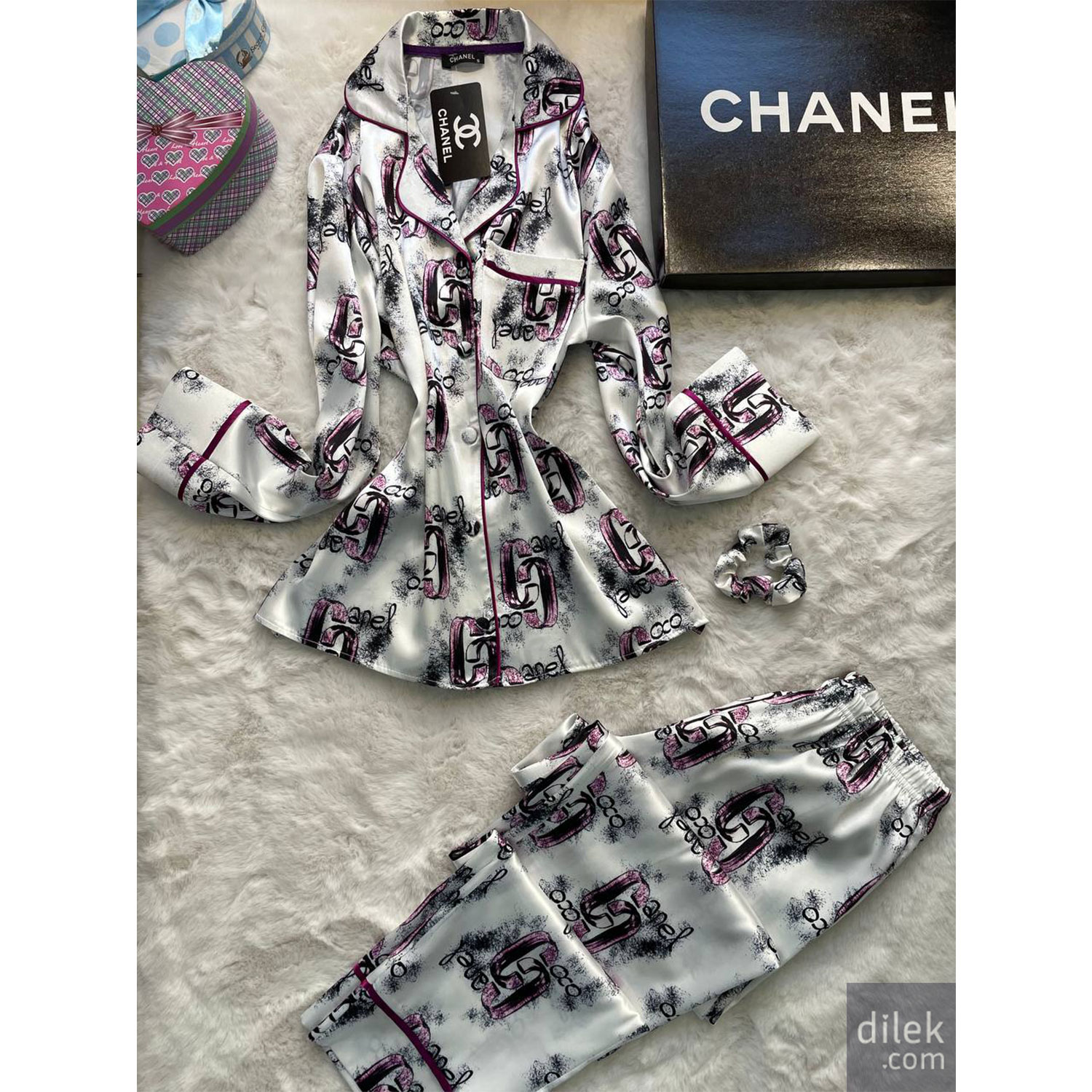 Chanel Soft & Elegant Satin Long Sleeve Pajama Set  Suitable For Day & Night