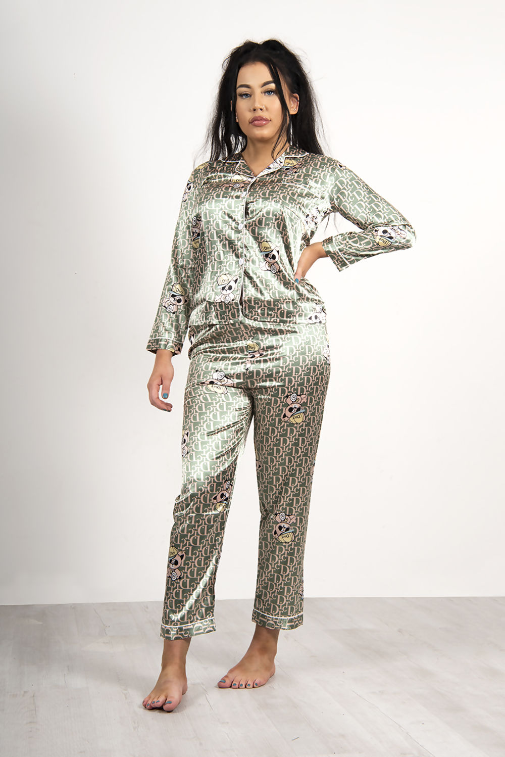 Dior Elegant & Feminine Satin Long Sleeve Pajama Set  Classy Gift For Her