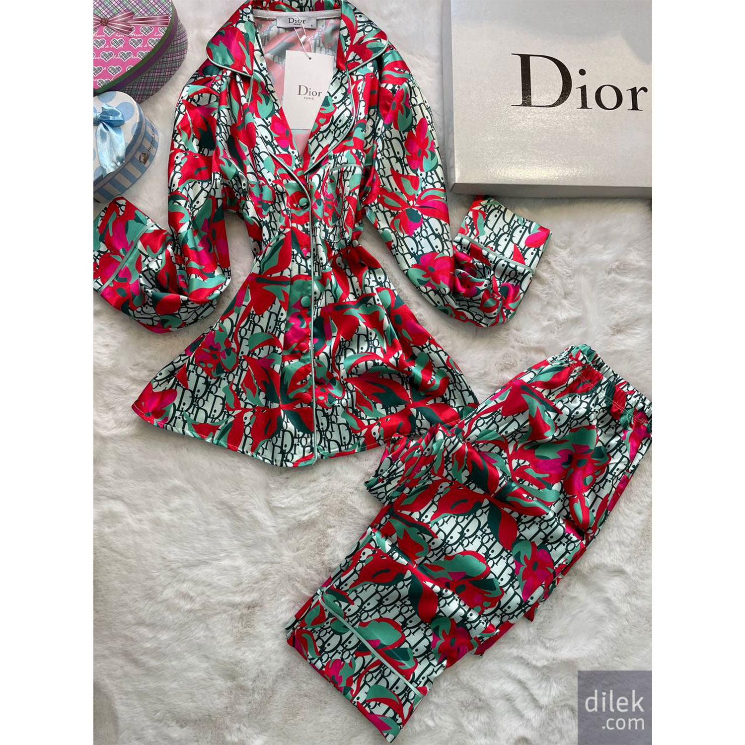 Dior Satin Long Sleeve Pajama Set  Elegant, Soft & Comfortable