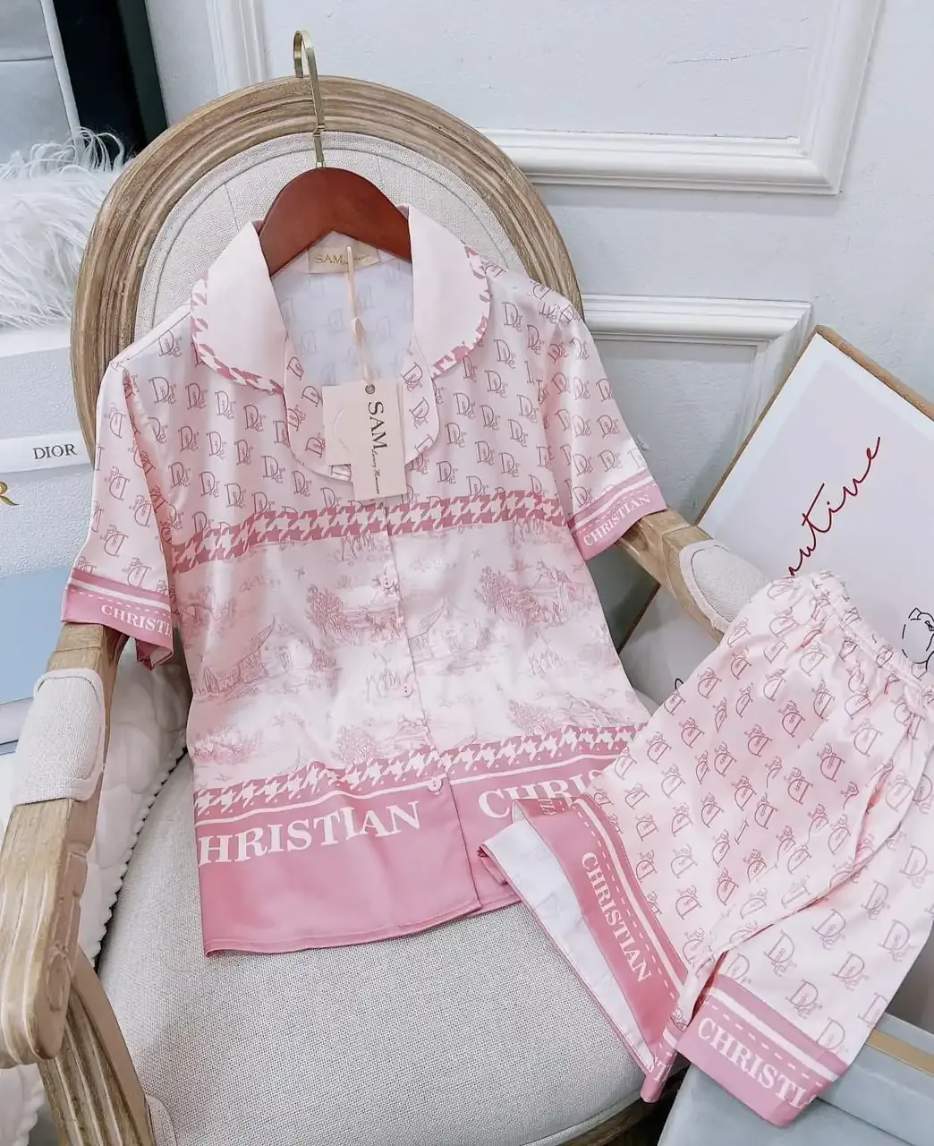 Dior Satin Short Pajama Set  Light, Sleek & Suitable For Warm Weather