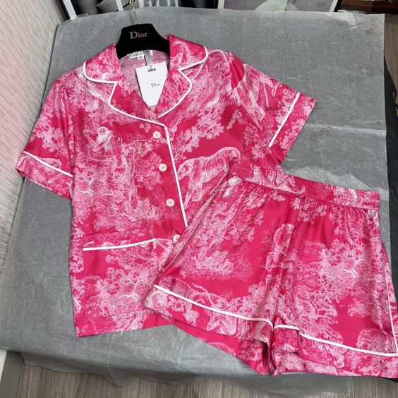 Dior Womens Luxury Satin Pajama Set  Short Set Perfect For Sleep & Lounge