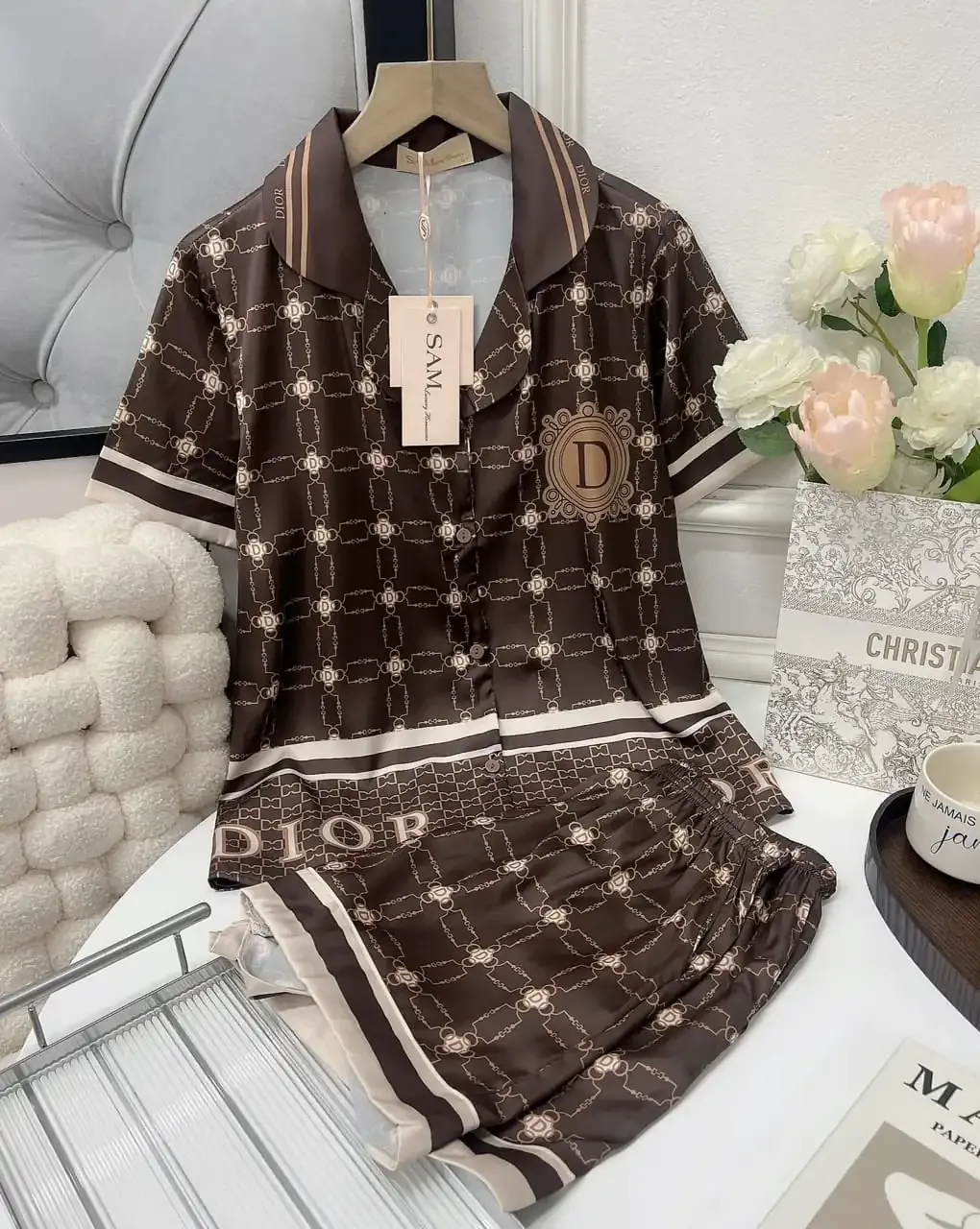 Dior Short Satin Pajama Set  Perfect For Relaxing & Sleeping