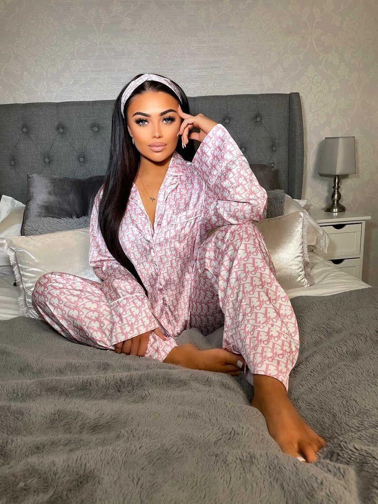 Dior Short-Sleeve Satin Long Sleeve Pajama Set  Cool & Youthful