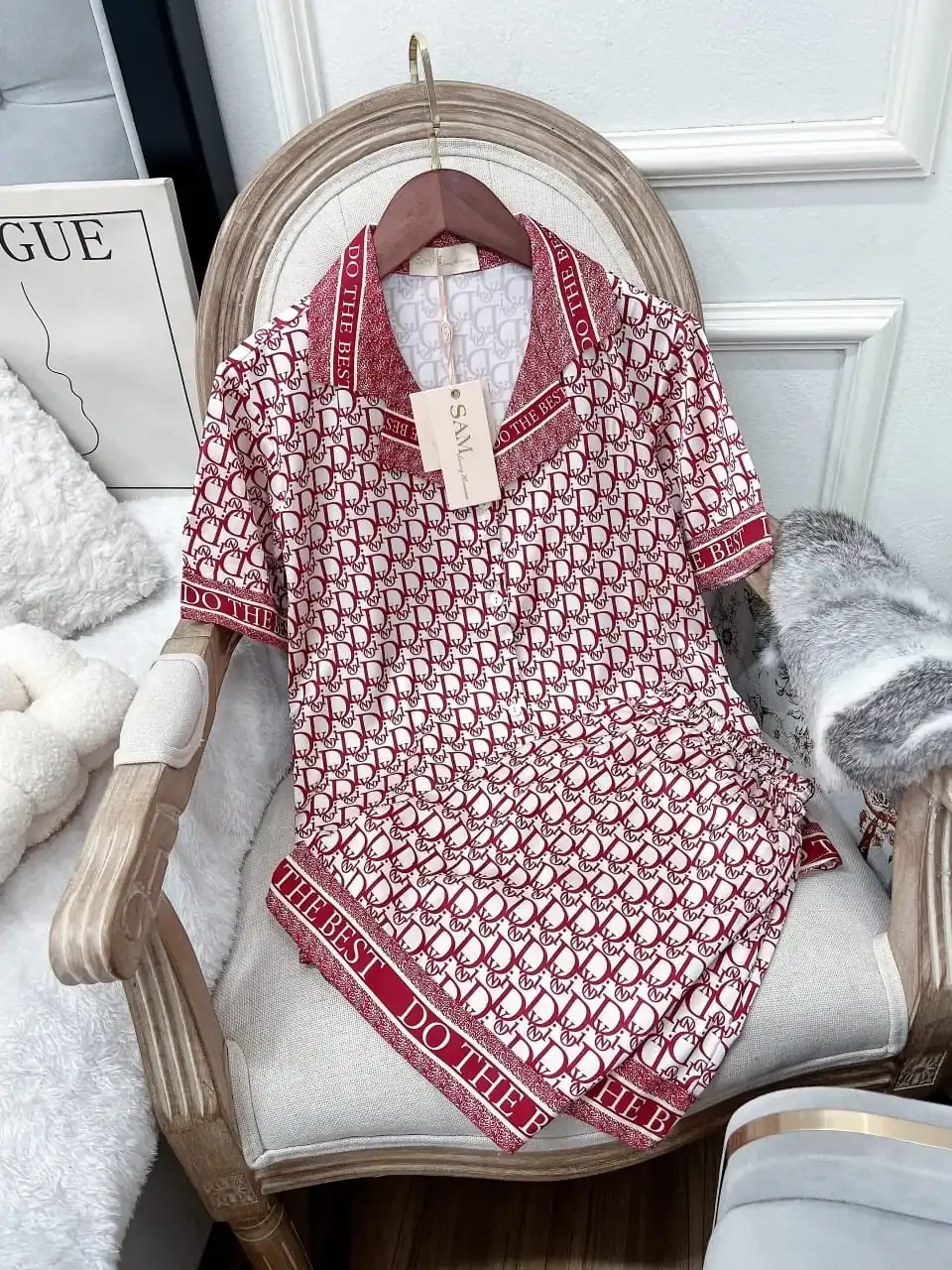 Dior Womens Satin Short Pajama Set  High-End & Chic Nightwear