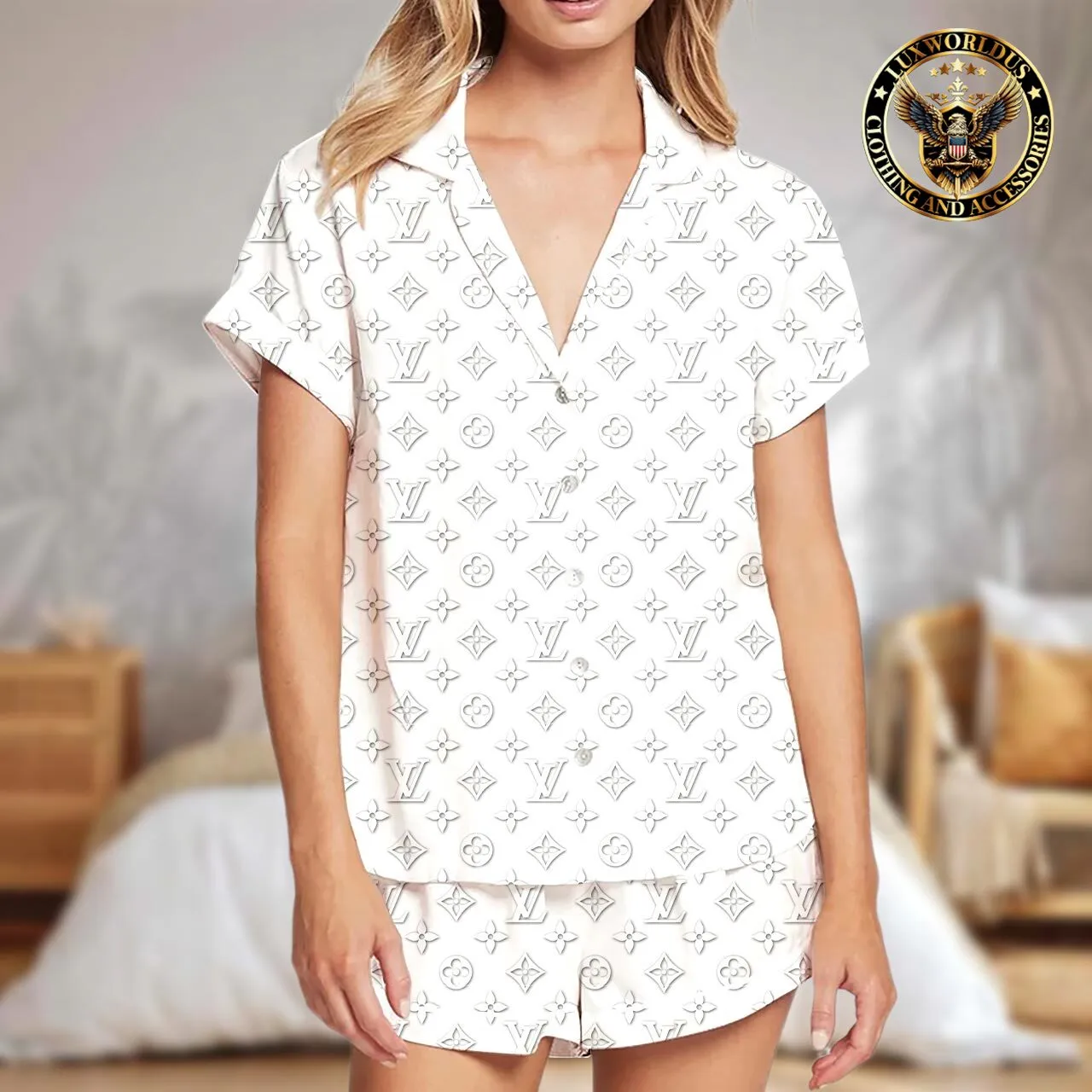 Elegant Satin Pajama Set For Women  Louis Vuitton Night Set