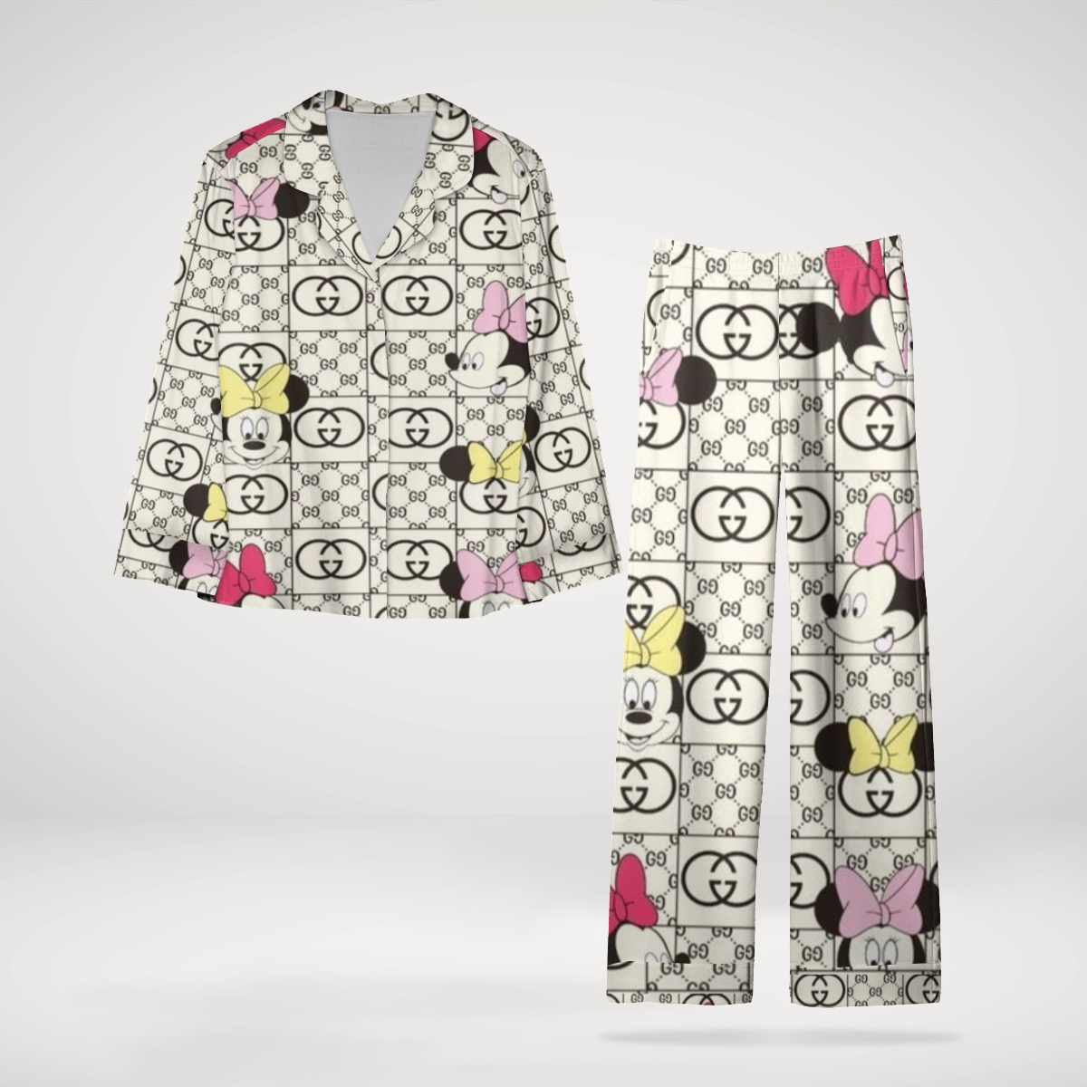 Gucci Chic & Comfortable Satin Long Sleeve Pajama Set  High-End Nightwear