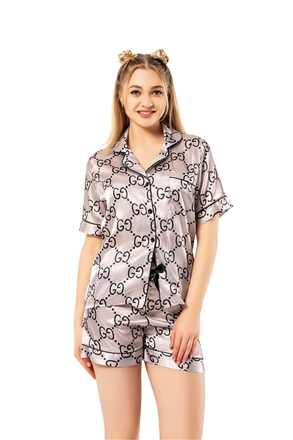 Gucci Pajama Set  Elegant Satin Short Pajama For Women