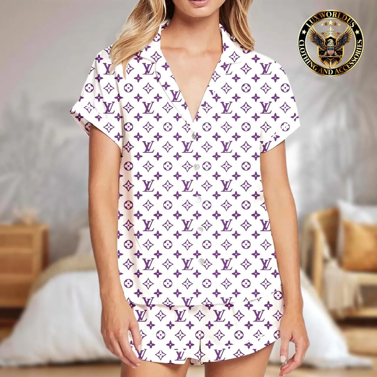 Louis Vuitton Luxurious Nightwear  Beautiful Satin Short Pajama Set