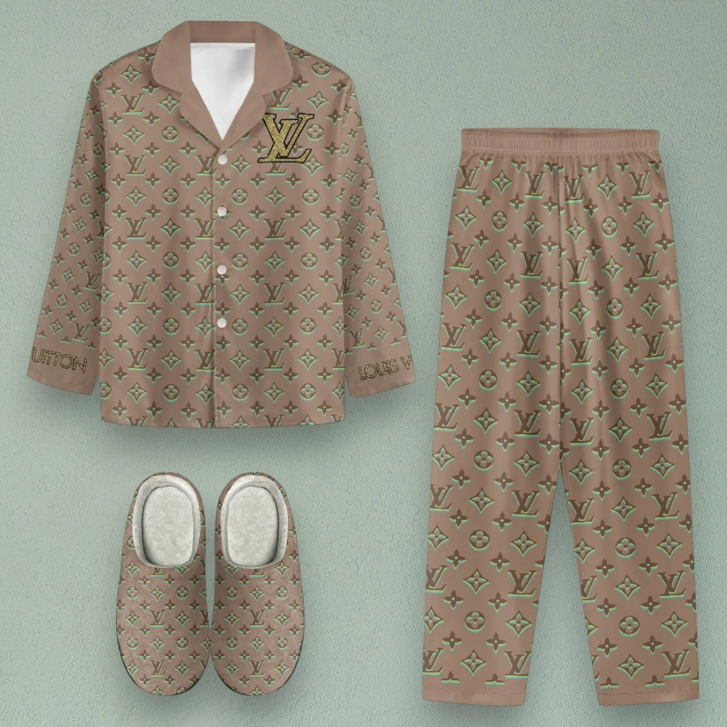 Louis Vuitton Luxurious Satin Long Sleeve Pajama Set  Perfect As A Gift
