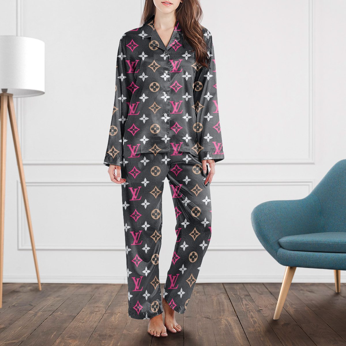 Louis Vuitton Monogram Satin Long Sleeve Pajama Set  Comfortable, Luxurious & Stylish Nightwear
