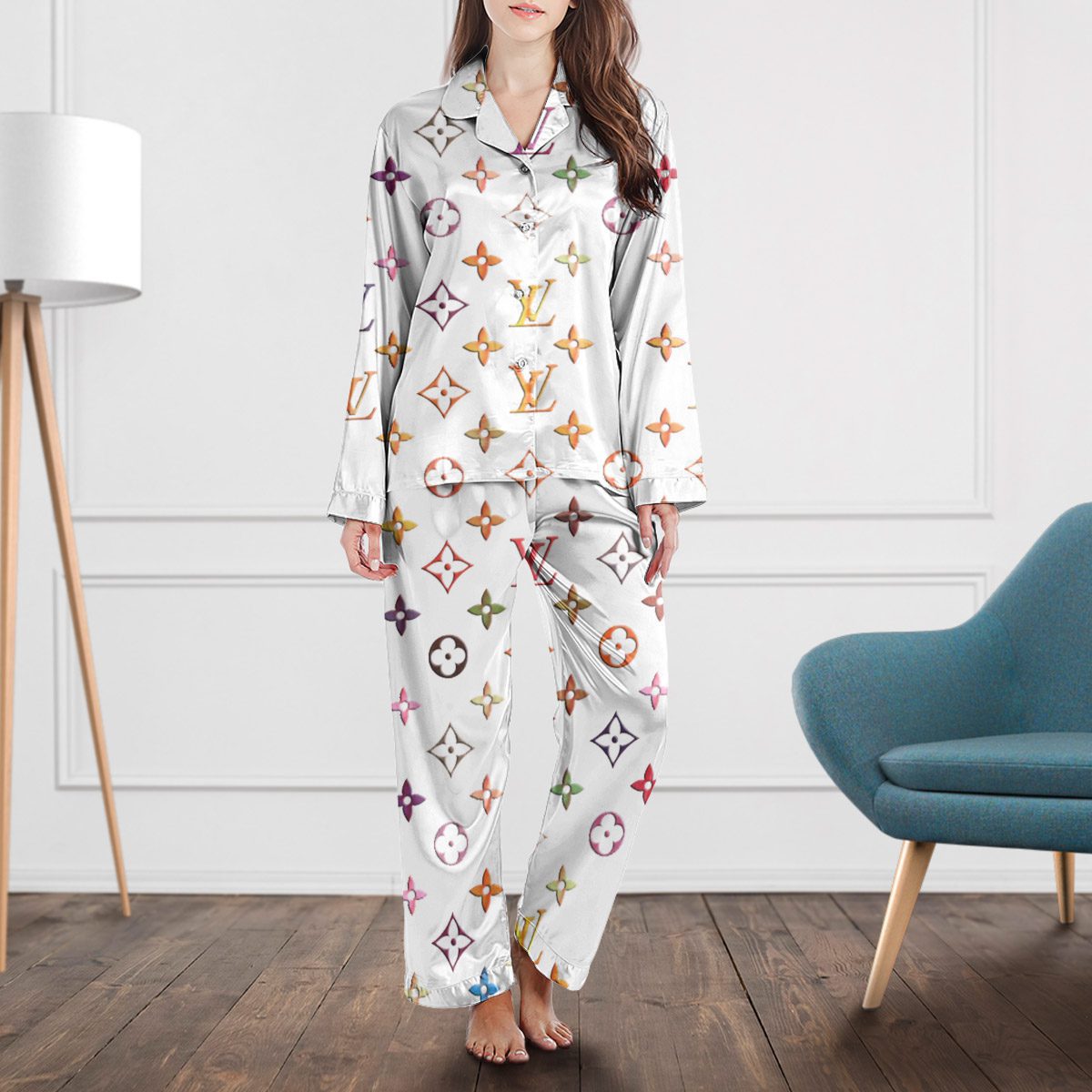 Louis Vuitton Monogram Womens Satin Long Sleeve Pajama Set  Soft, Stylish & Luxurious