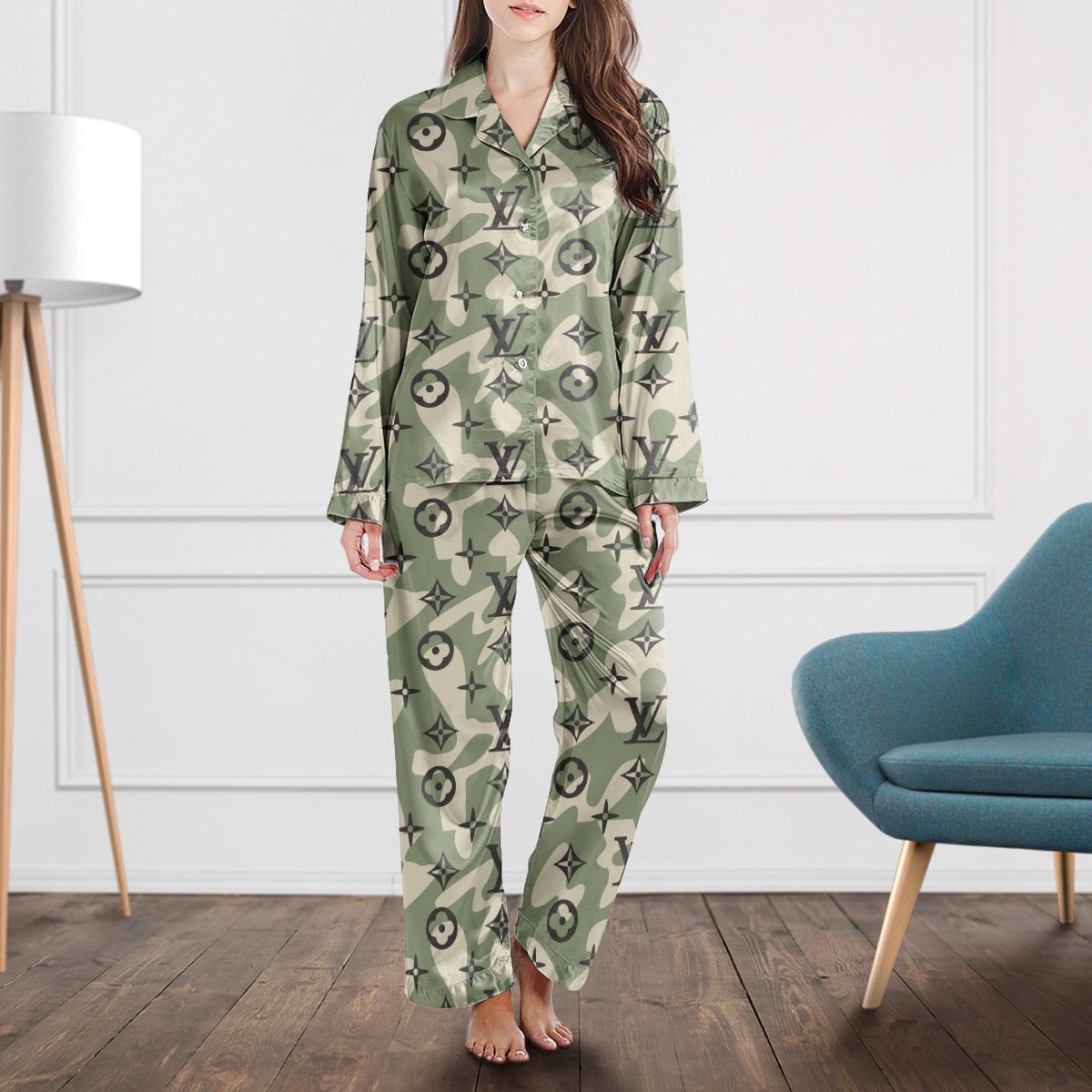 Louis Vuitton Monogram Satin Long Sleeve Pajama Set  High-End Fashion & Chic Design