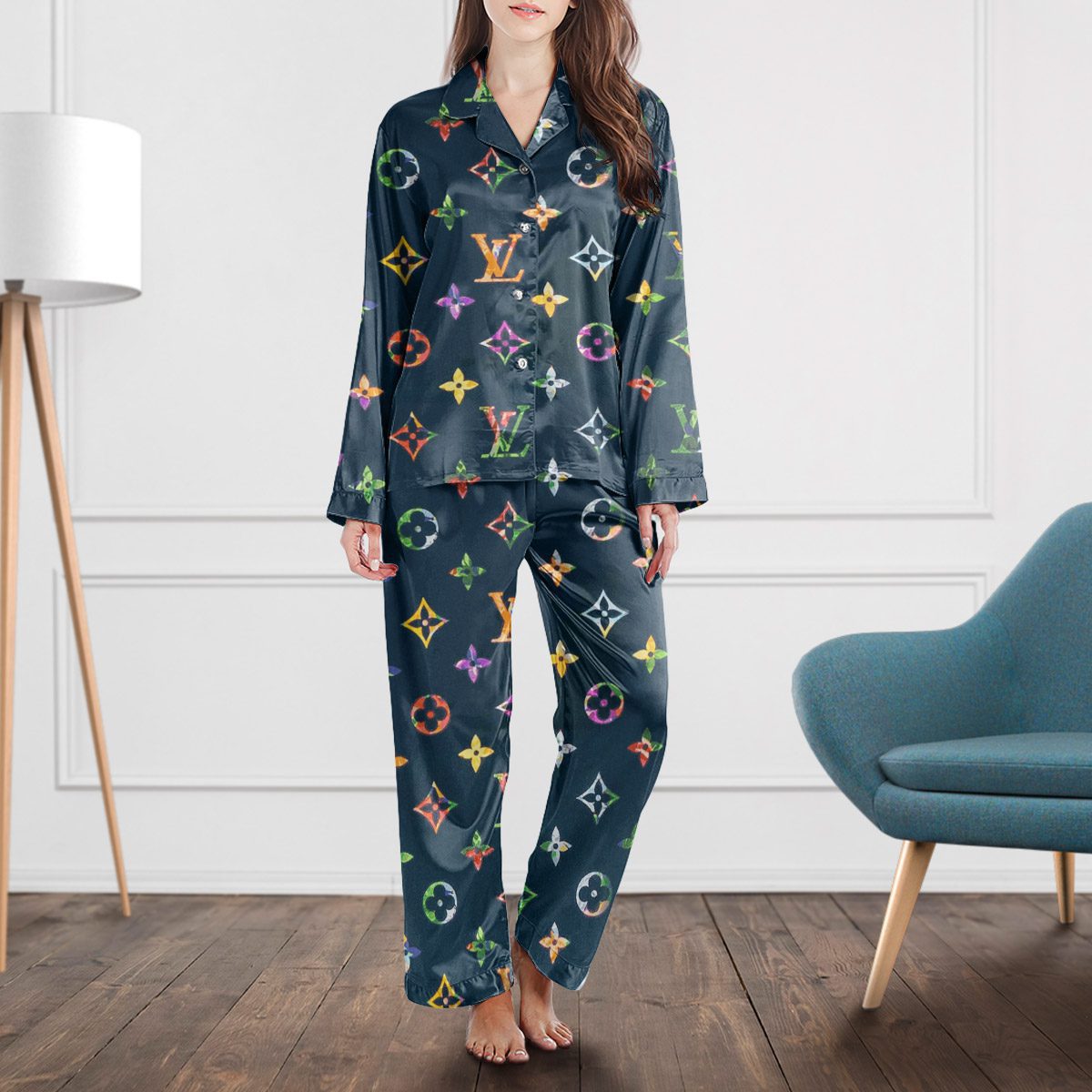 Louis Vuitton Monogram Satin Long Sleeve Pajama Set  Gorgeous, Soft & Sleep-Ready