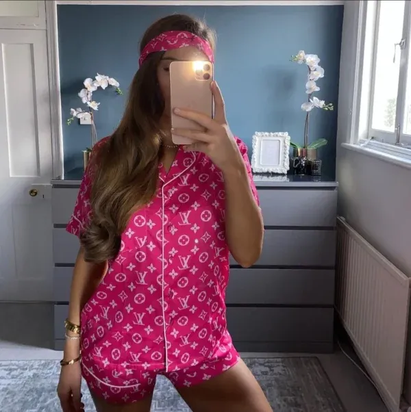 Louis Vuitton OnTheGo pink Elegant & Comfortable Satin Short Pajama Set Hot Climate Ready