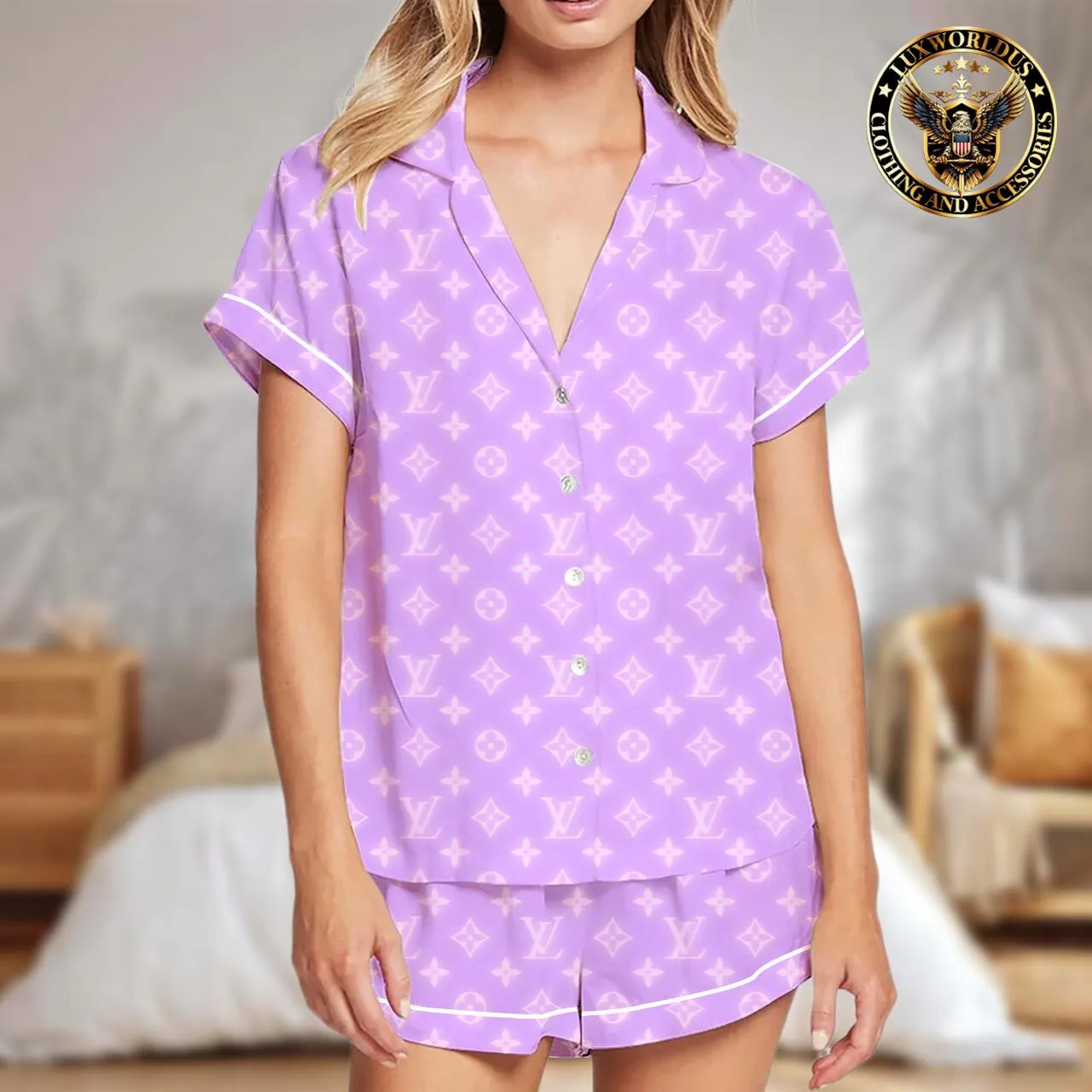 Louis Vuitton OnTheGo Purple Soft & Comfortable Satin Pajama Set Stylish Night Set