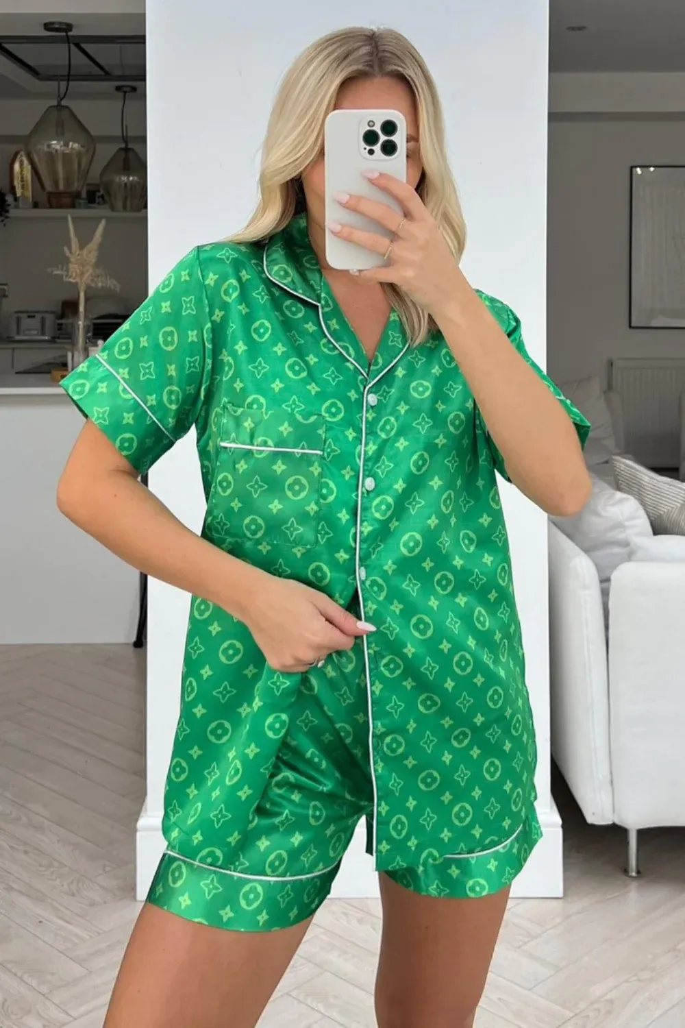 Louis Vuitton OnTheGo Light Green Luxurious Satin Pajama Set Perfect For Women & Gifting
