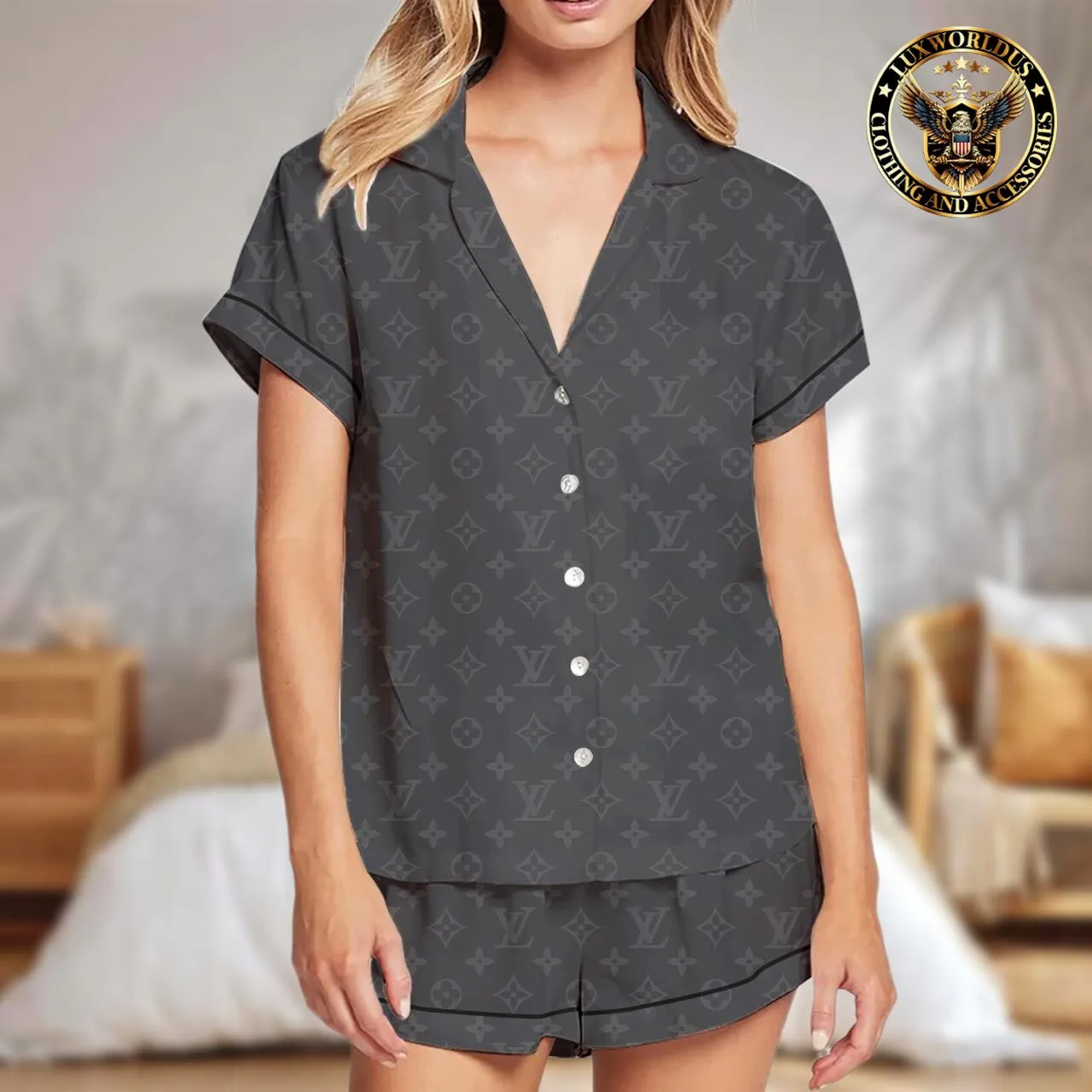 Louis Vuitton OnTheGo grey Glittering Satin Pajama Set Suitable For Night & Lounge