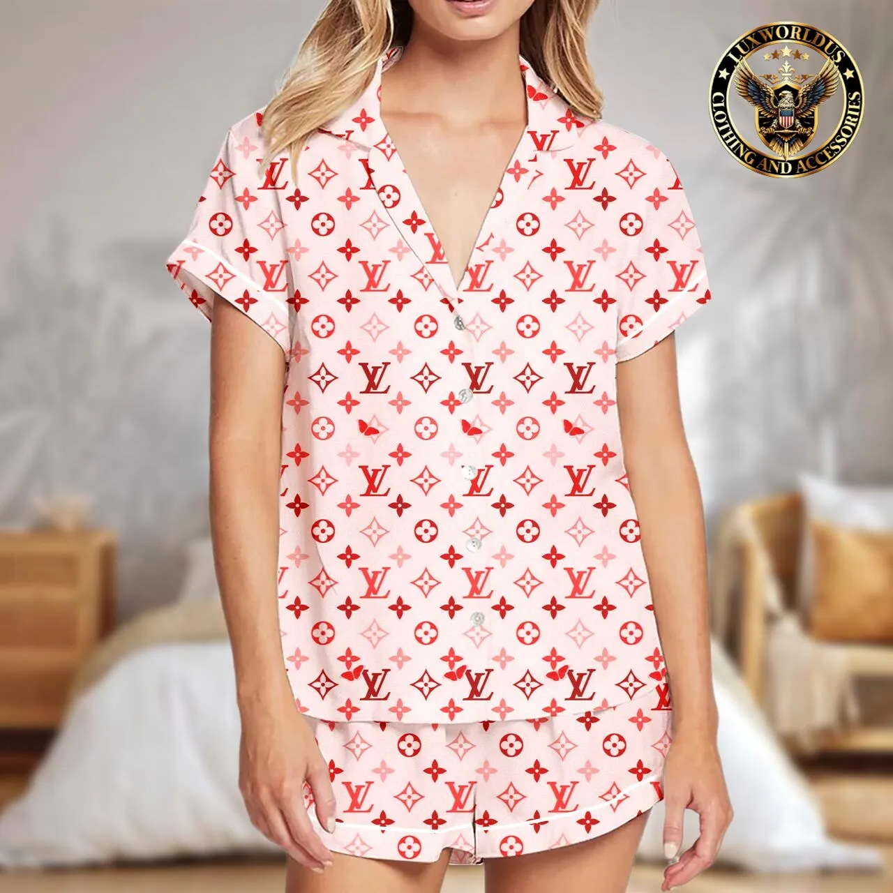 Louis Vuitton OnTheGo Light Pink High-Quality Satin Pajama Set  Luxurious & Comfortable