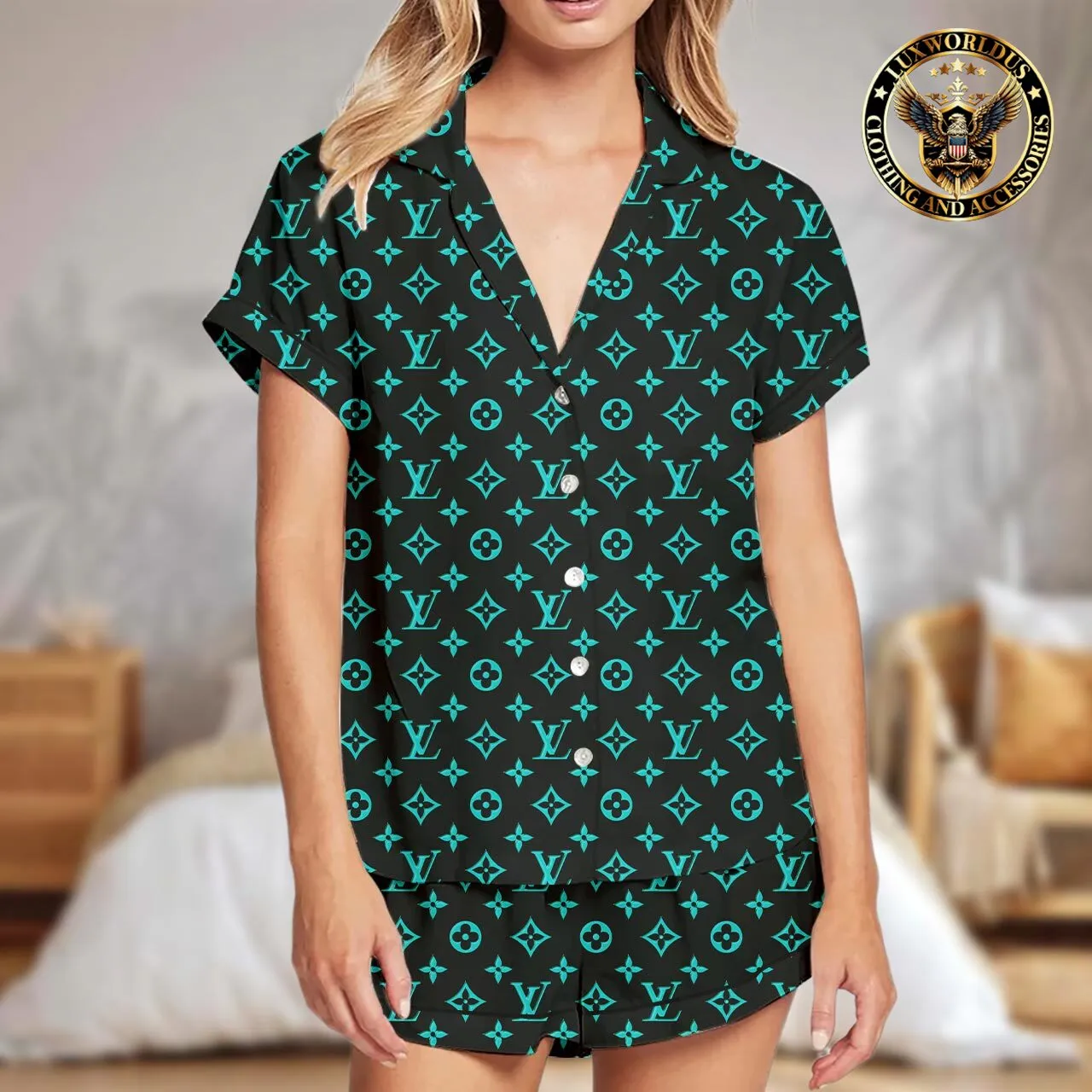 Louis Vuitton OnTheGo green Soft & Light Satin Pajama Set Suitable For Warm Nights