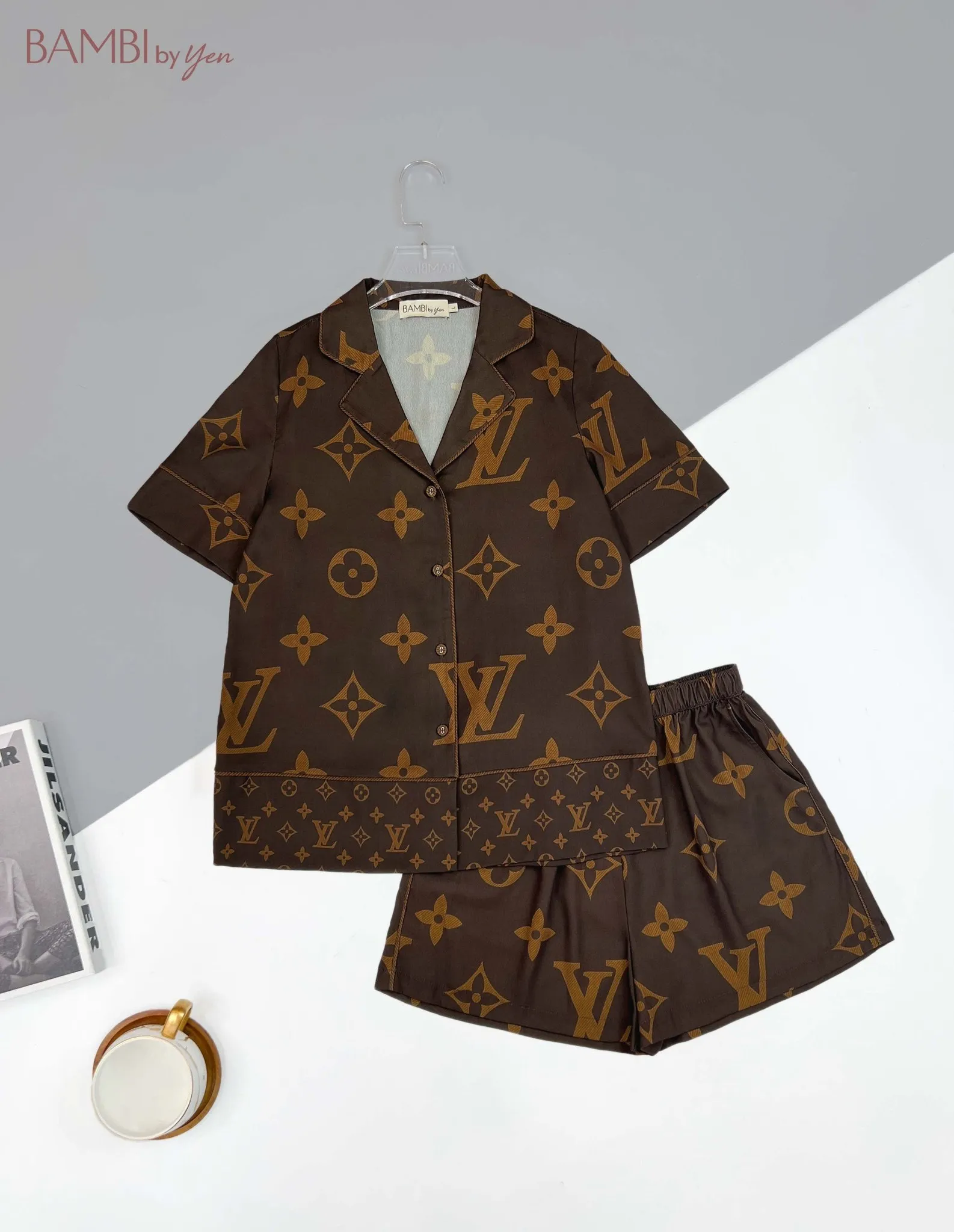 Louis Vuitton OnTheGo Brown Chic Satin Pajama Set  Luxurious & Comfortable Nightwear