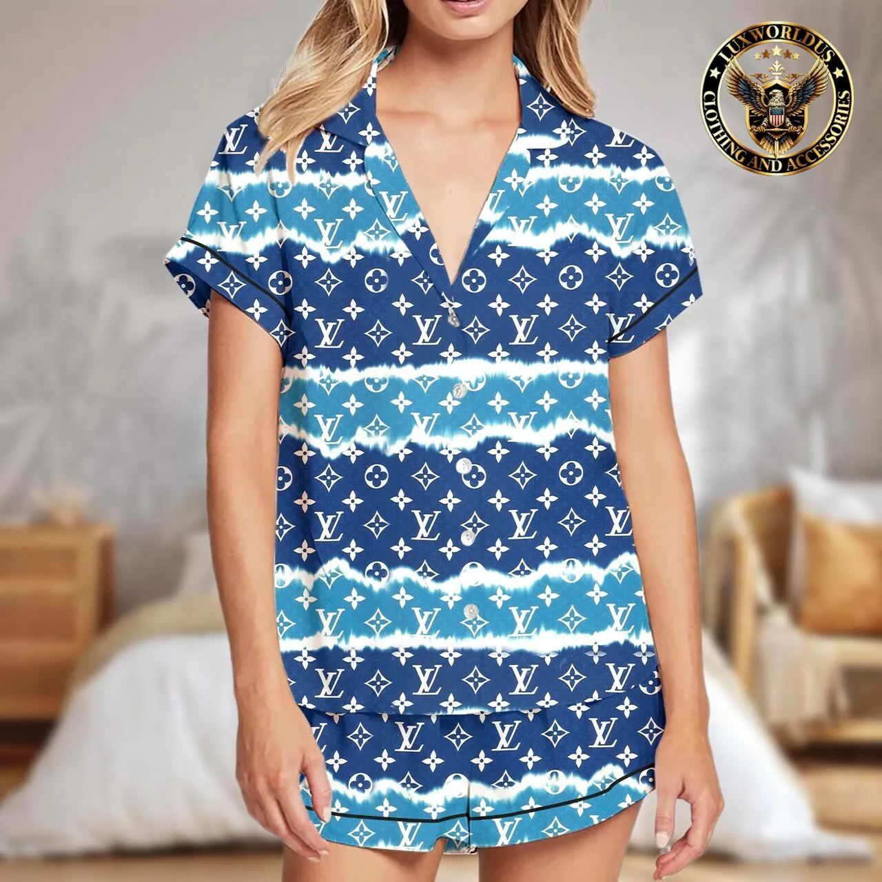 Louis Vuitton OnTheGo blue High-End Satin Pajama Set  Beautiful & Comfortable