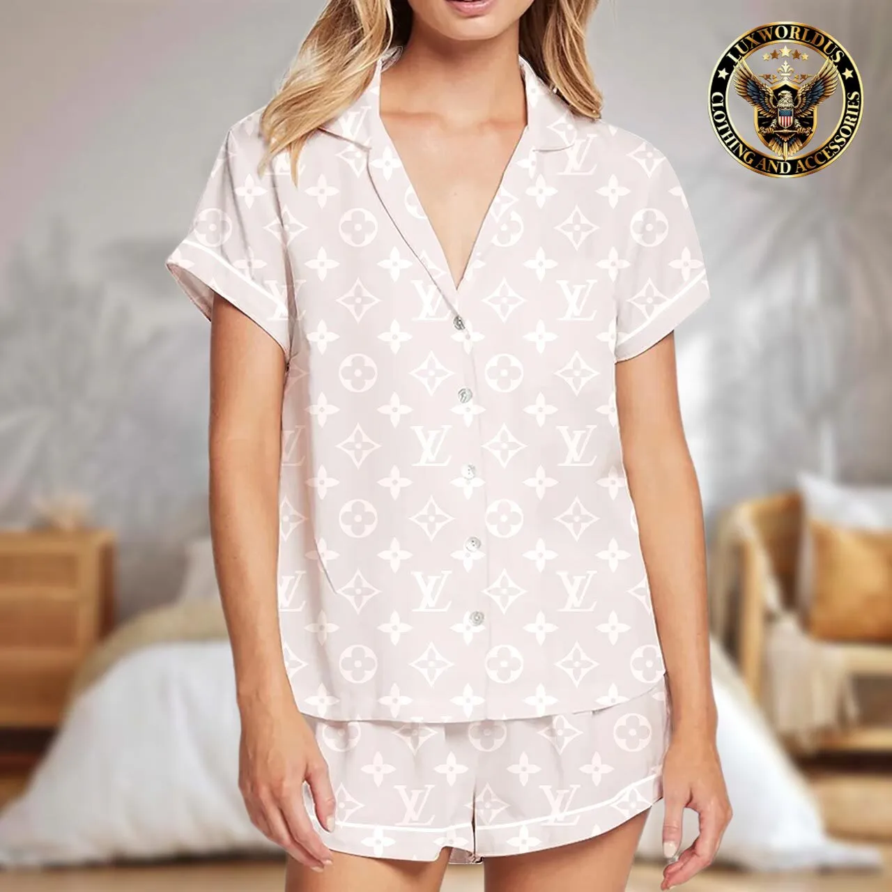 Louis Vuitton OnTheGo White Luxury Satin Pajama Set Perfect For All Ages & Special Gifts