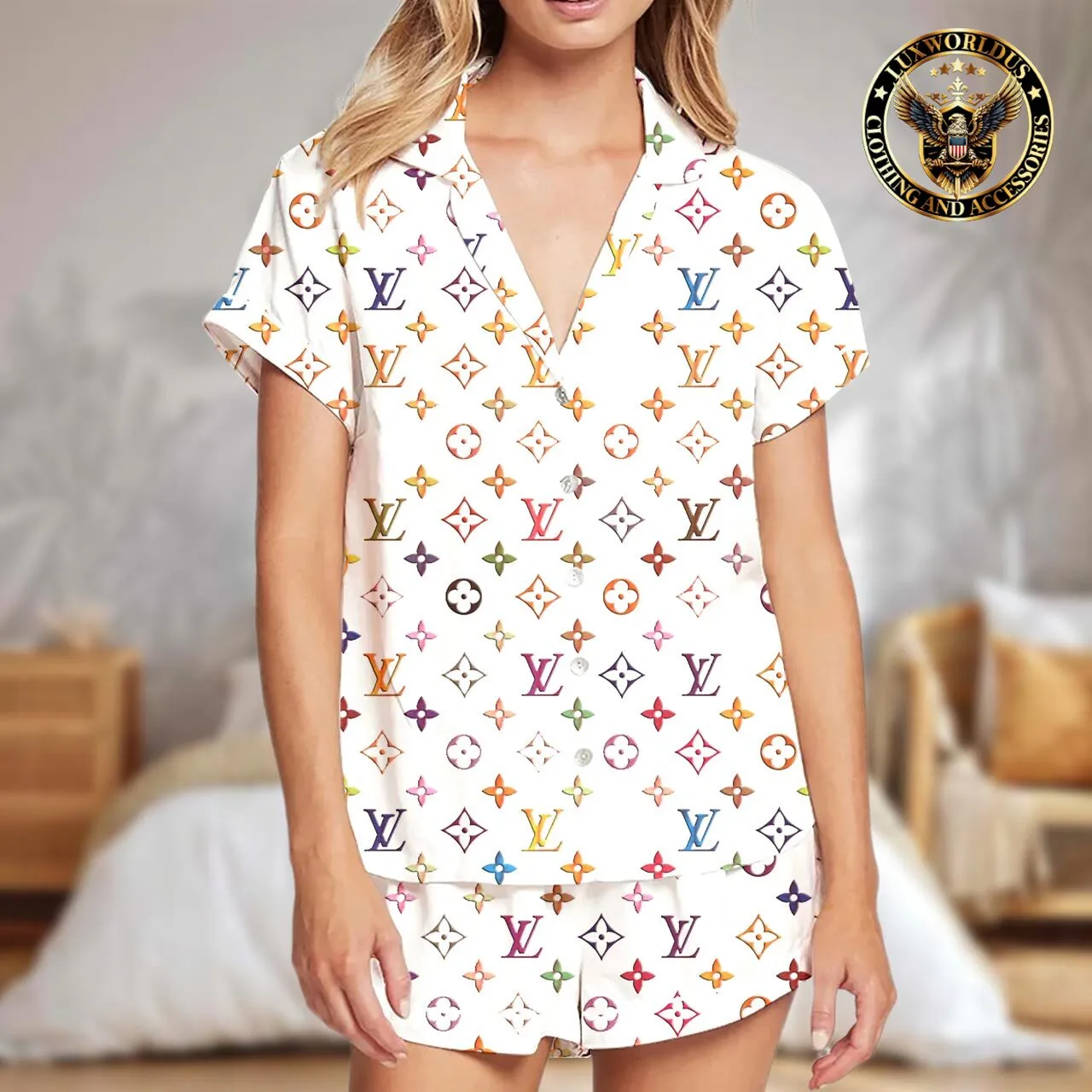 Louis Vuitton OnTheGo Satin Short Pajama Set Easy To Care & Suitable For Hot Weather