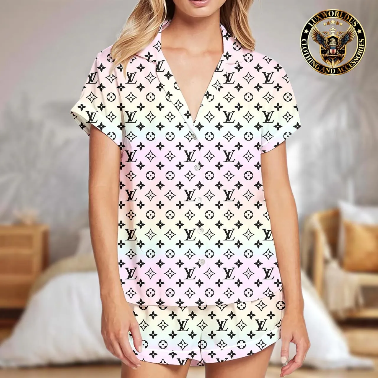 Louis Vuitton OnTheGo white Satin Short Pajama Set Glamor & Easy To Style