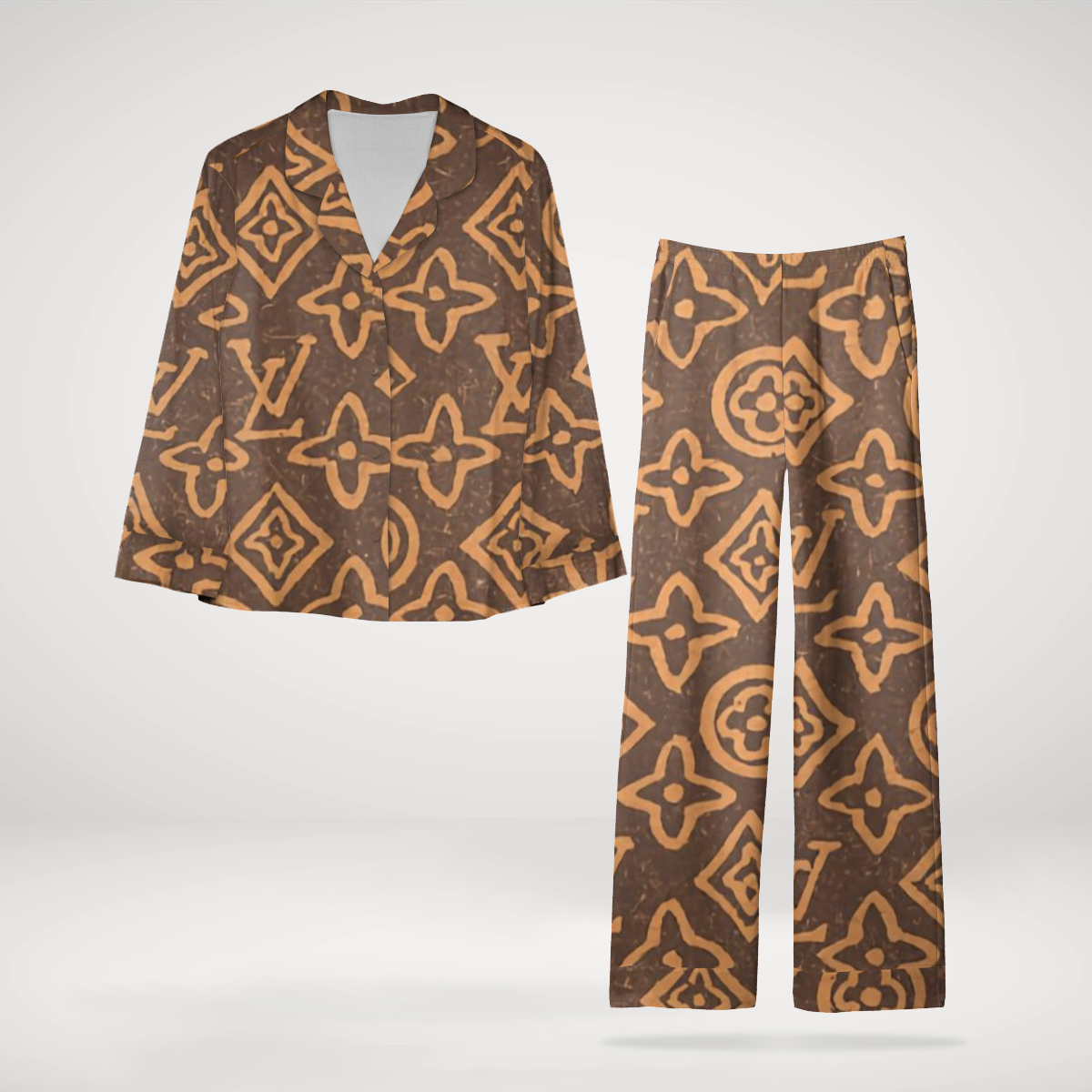 Louis Vuitton Stylish & Easy-To-Wash Satin Long Sleeve Pajama Set  Great For Busy Mornings