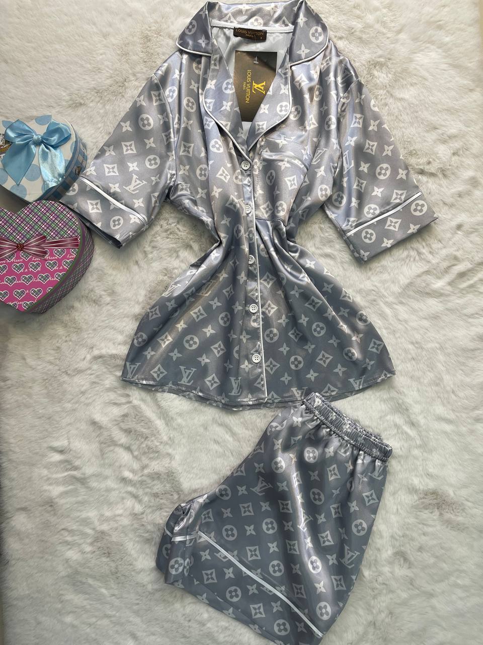Louis Vuitton Womens Satin Pajama Set  Sleek & Stylish For Warm Nights