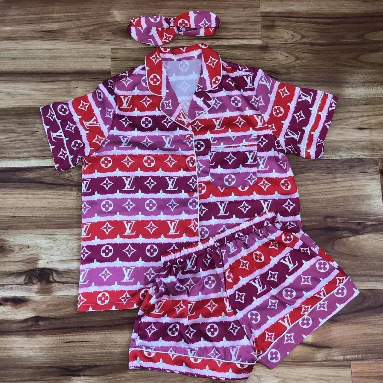 Louis Vuitton Womens Short Satin Pajama Set  Beautiful & Elegant Nightwear