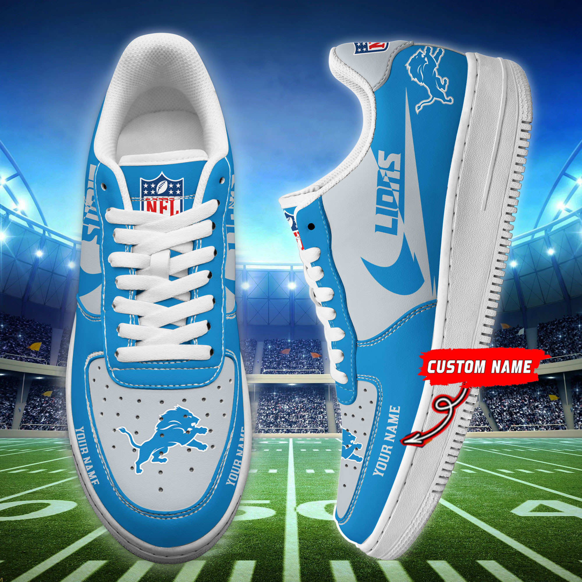 Detroit Lions Personalized Air Force 1 Shoes Bg204 For Men Women