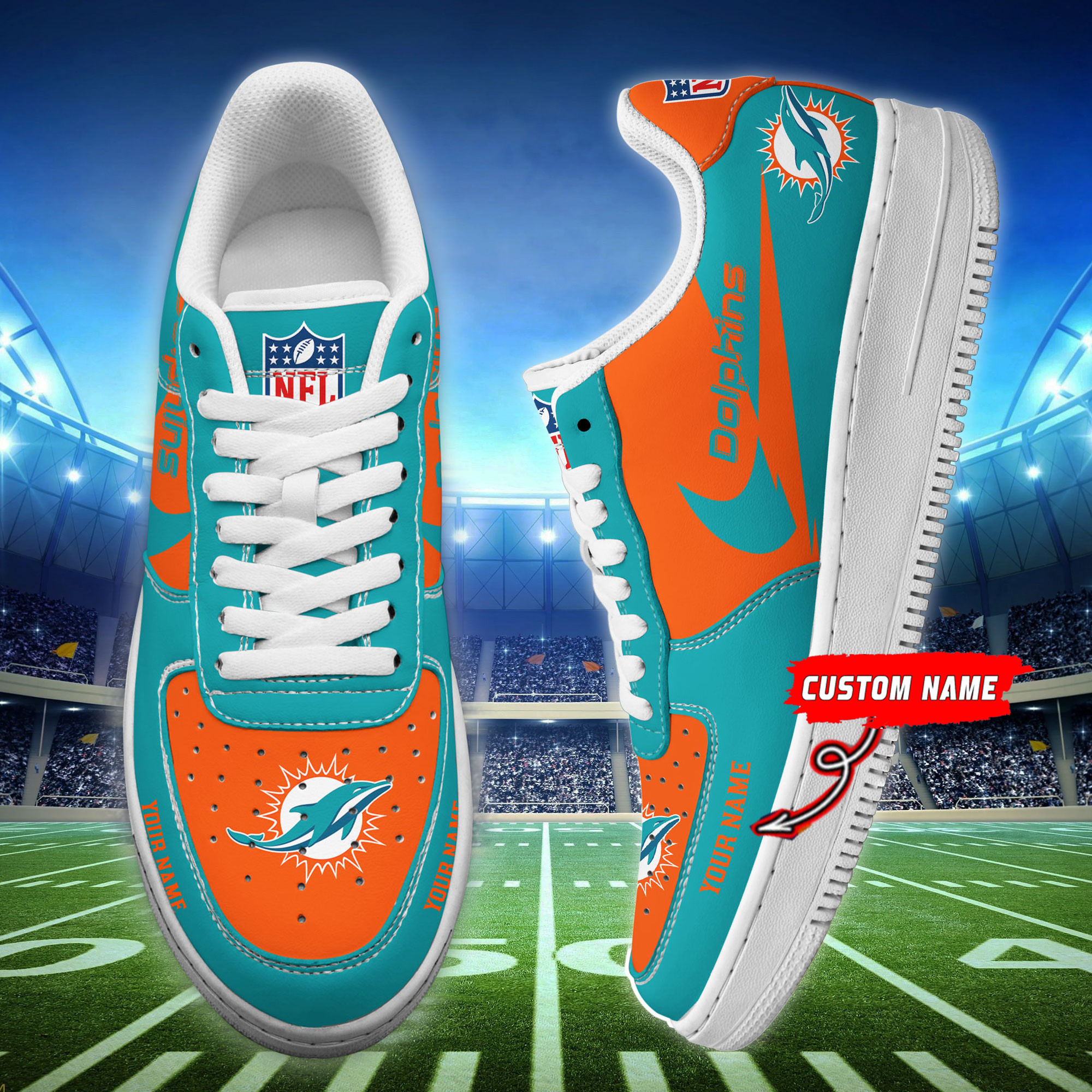 Miami Dolphins Personalized Air Force 1 Shoes Bg210 For Men Women