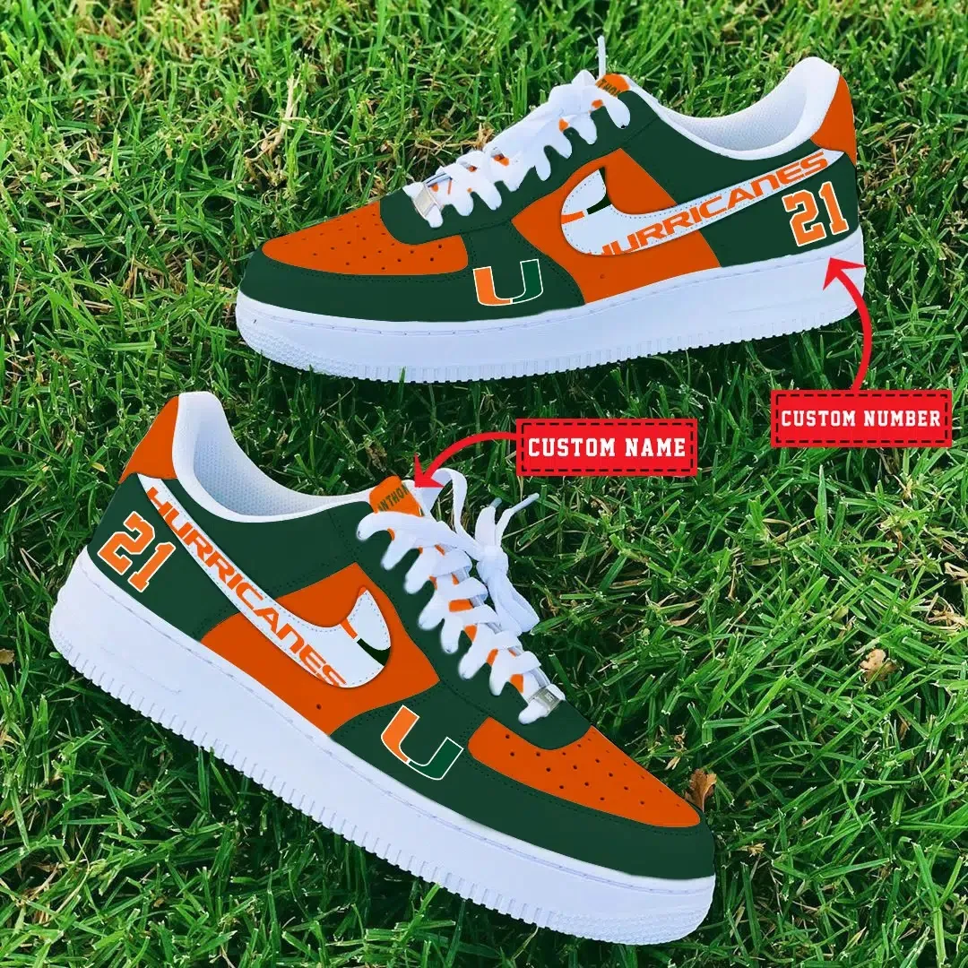 Miami Hurricanes Ncaa Sport Team Air Force 1 Sneakers Shoes For Men And Women 518In-5394 For Men Women