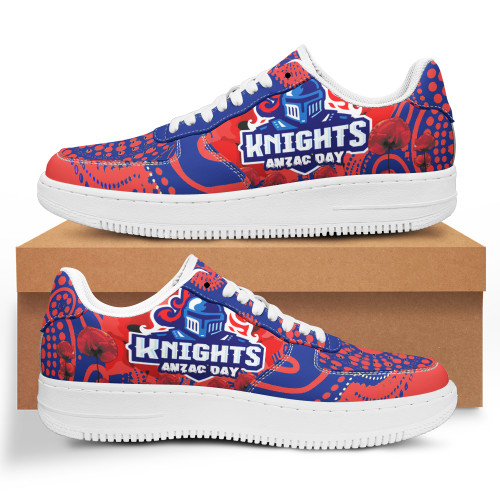 Newcastle Knights Anzac Day Low Top Sneakers Air Force 1 - Remembrance Indigenous Newcastle Knights With Poppy Flower Low Top Sneakers For Men Women