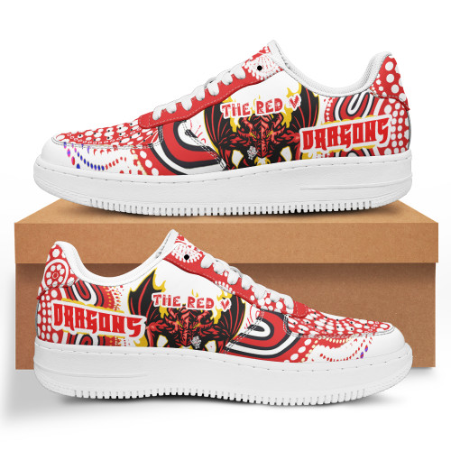 St. George Illawarra Dragons Low Top Sneakers Air Force 1 - Red V With Indigenous Culture Culture Low Top Sneakers For Men Women