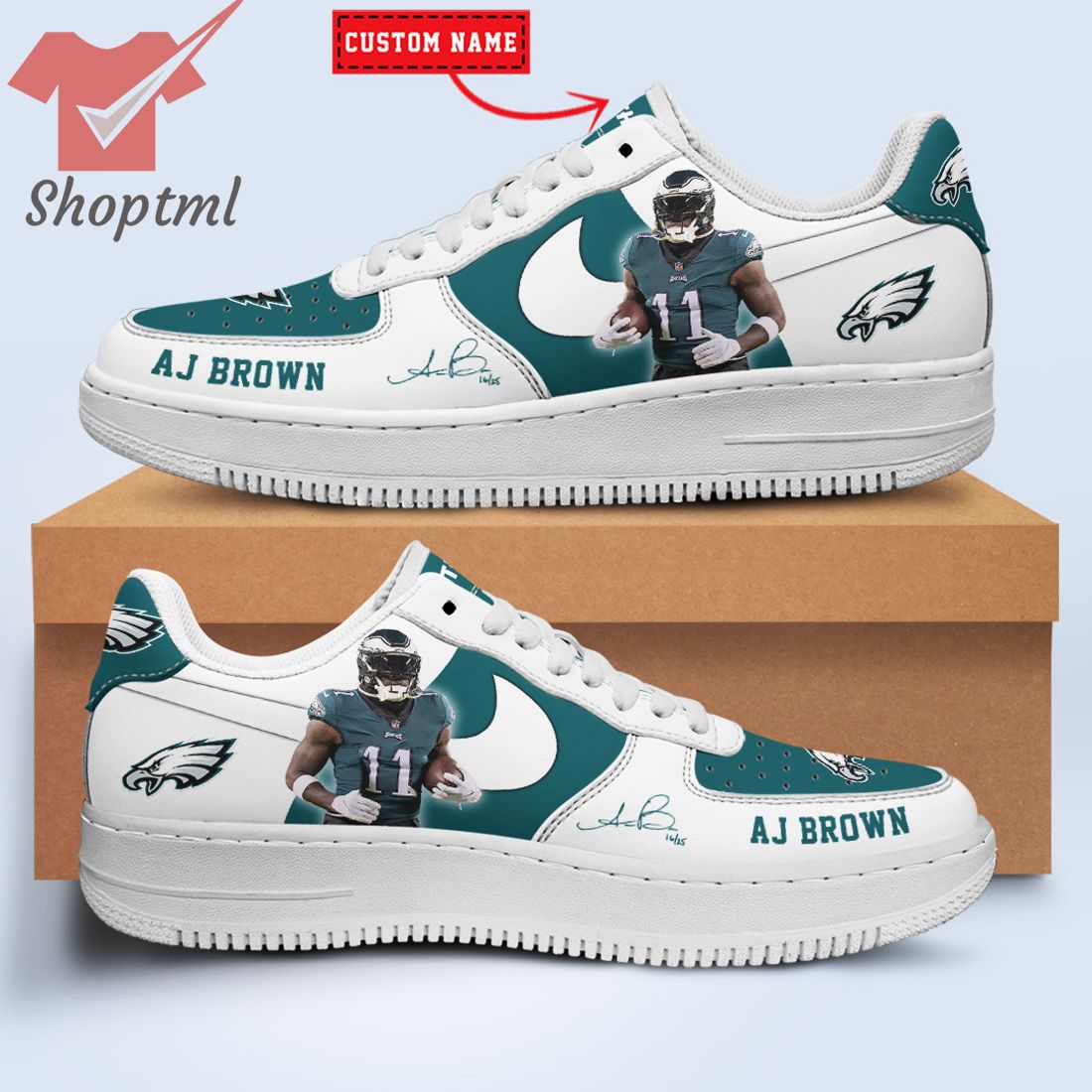 Aj Brown Philadelphia Eagles Nfl Custom Name Nike Air Force Shoes For Men Women