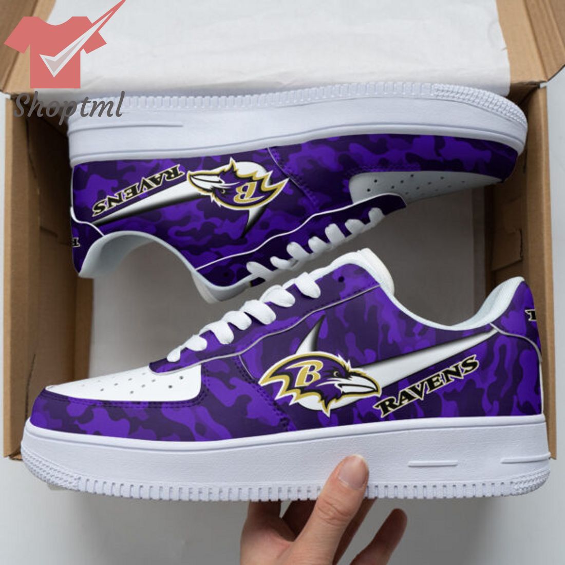 Baltimore Ravens Nfl Camouflage Purple Nike Air Force 1 Sneakers For Men Women