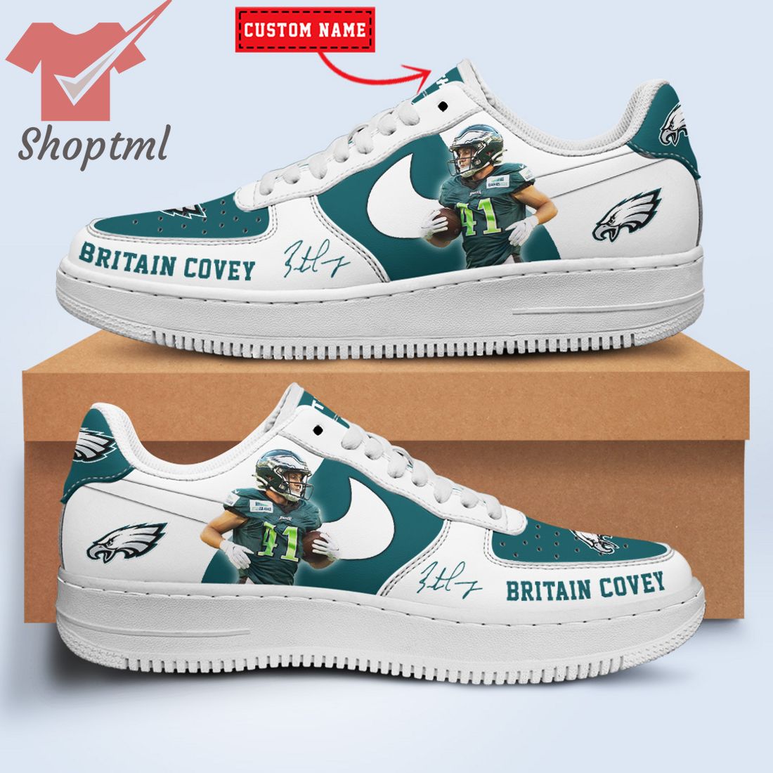 Britain Covey Philadelphia Eagles Nfl Custom Name Nike Air Force Shoes For Men Women